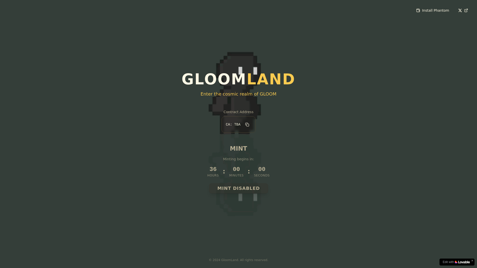 website screenshot of https://gloom.land/