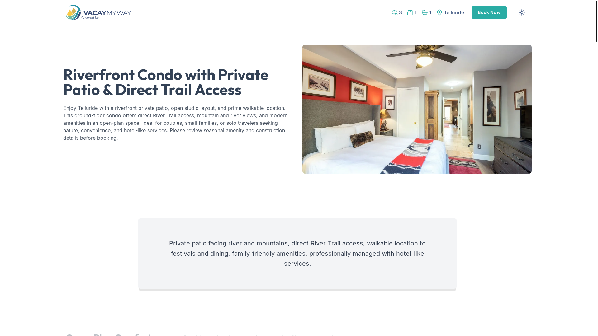 website screenshot of https://serenetelluride.vacations/