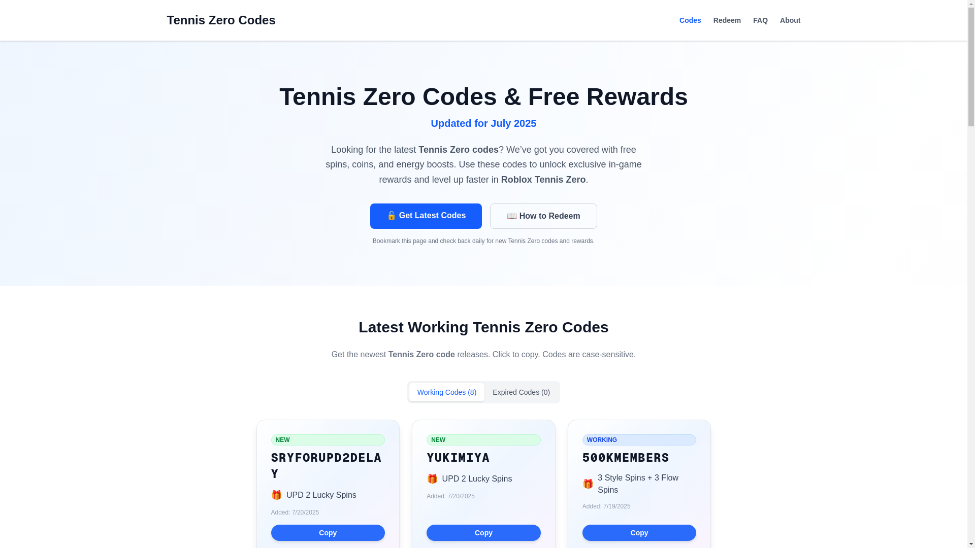 website screenshot of https://tenniszerocodes.net/