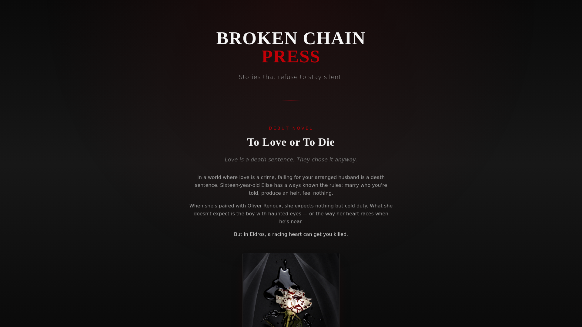 website screenshot of https://brokenchainpress.com