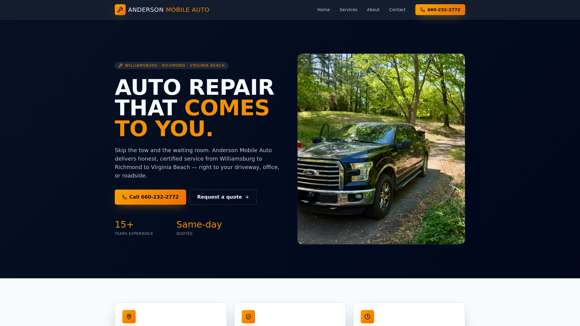 website screenshot of https://andersonmobileauto.com/