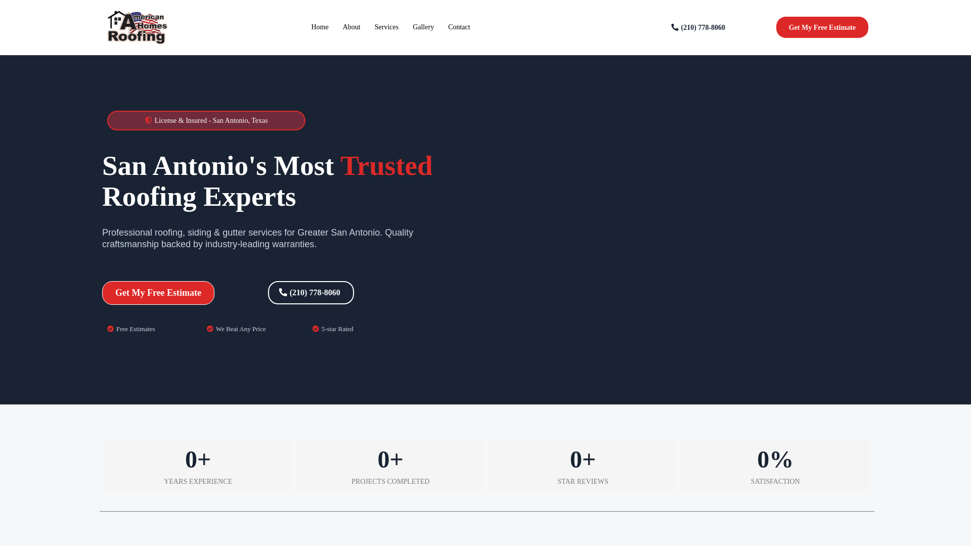 website screenshot of https://americanhomesroofingtx.com