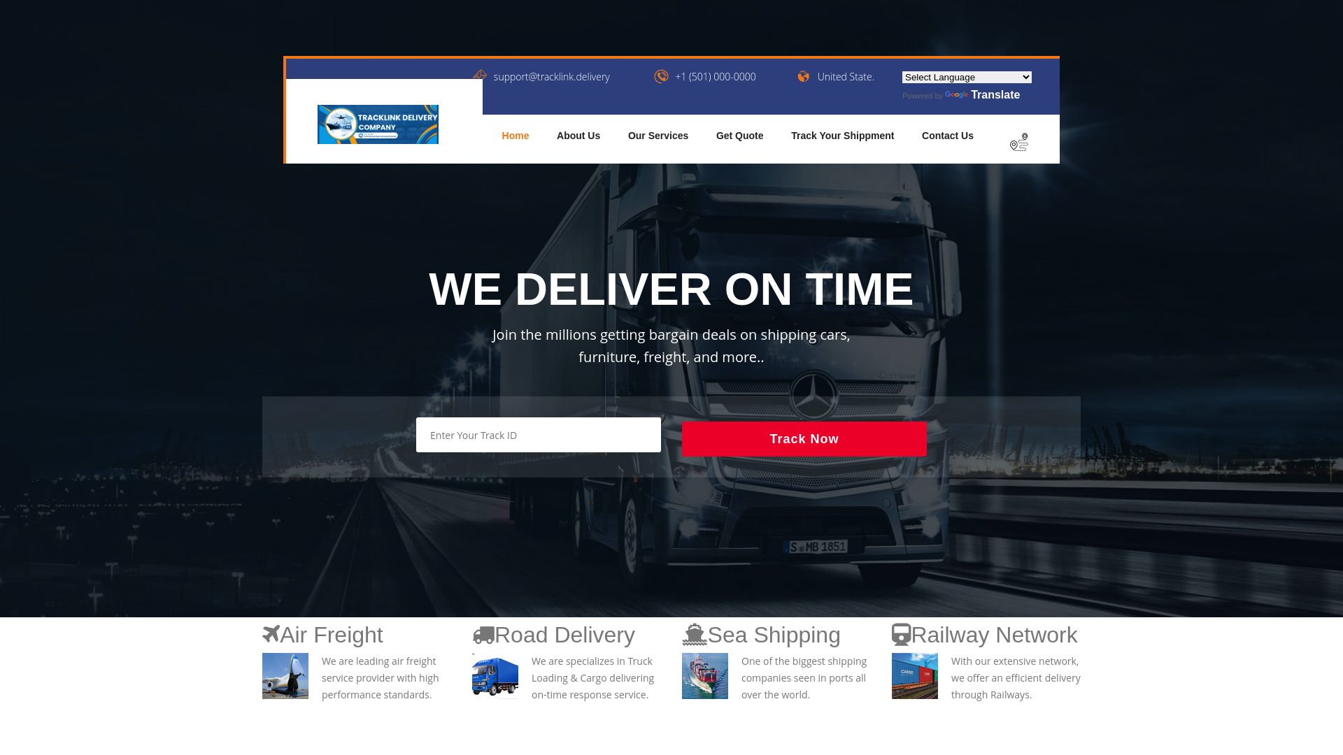 website screenshot of https://tracklink.delivery/