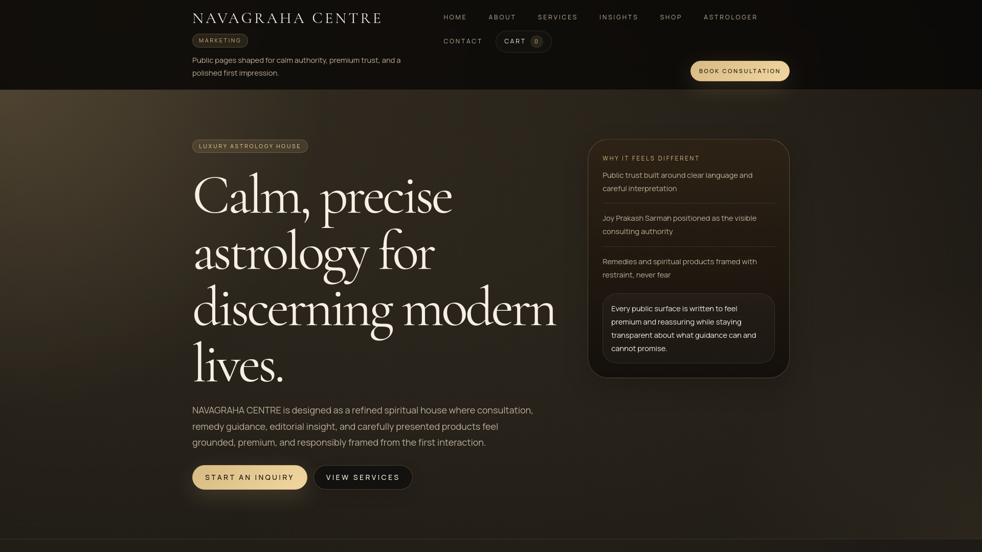 website screenshot of https://navagrahacentre.com
