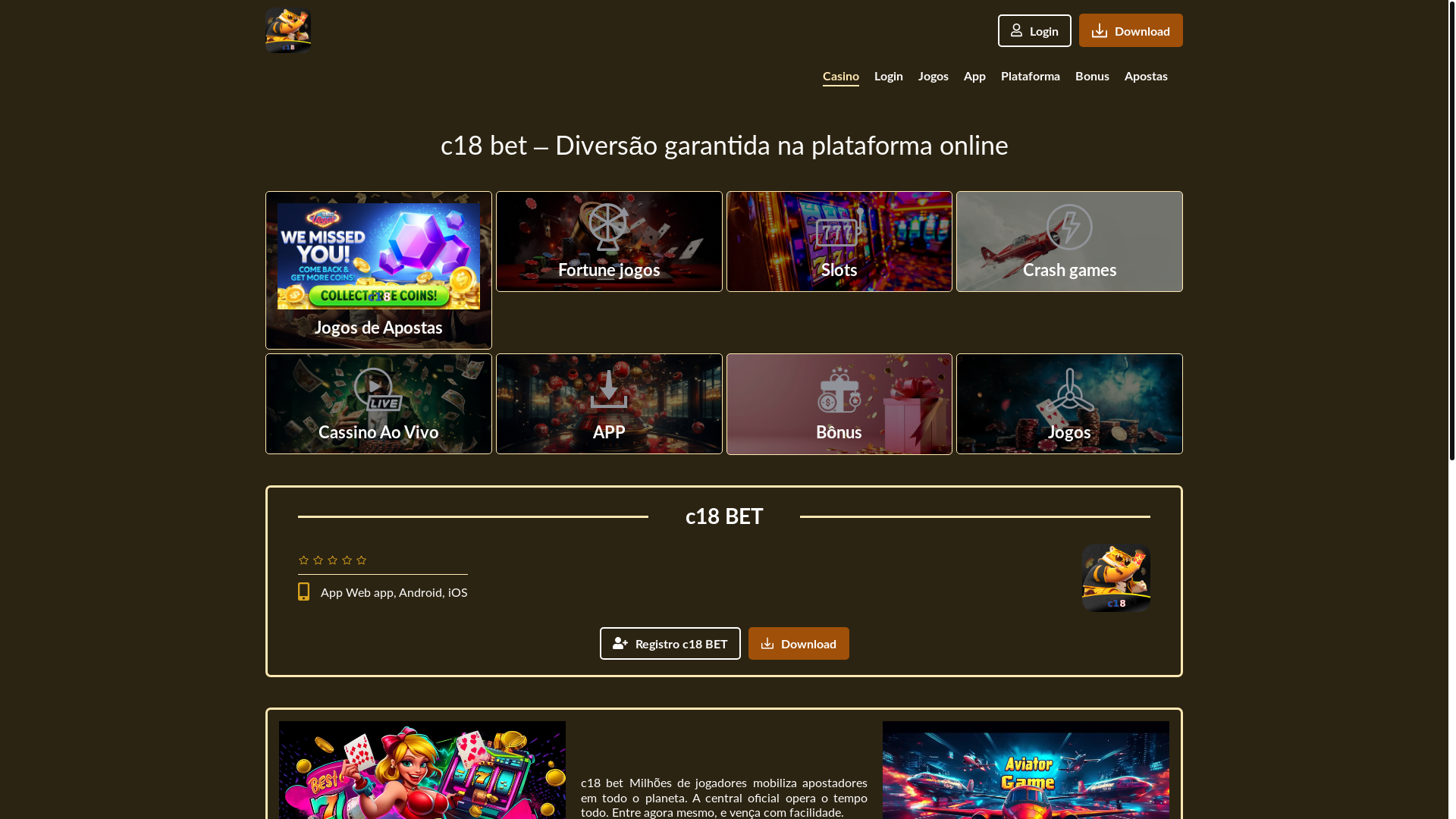 website screenshot of https://c18casino.com/