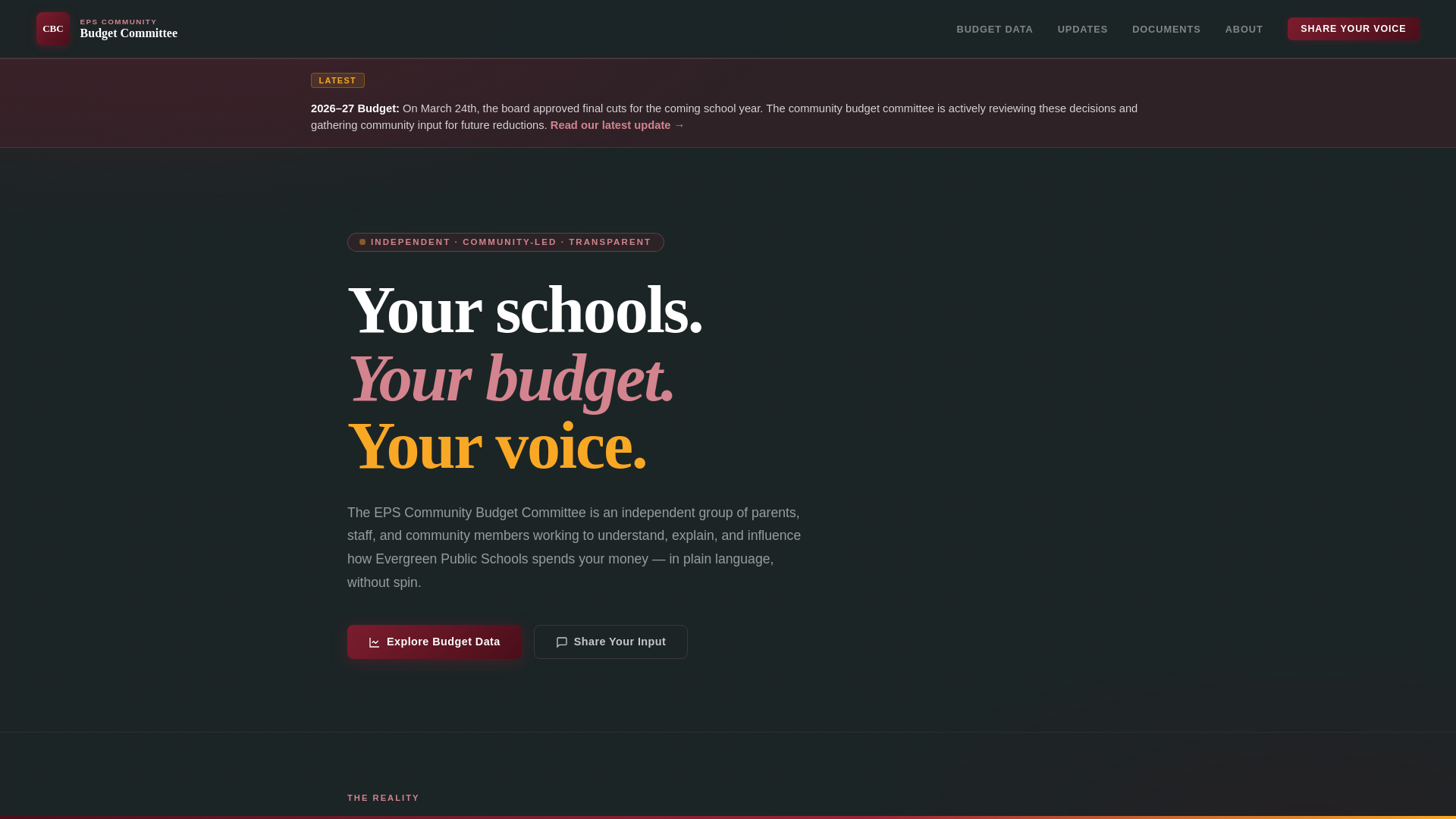 website screenshot of https://epsbudgetcommittee.org