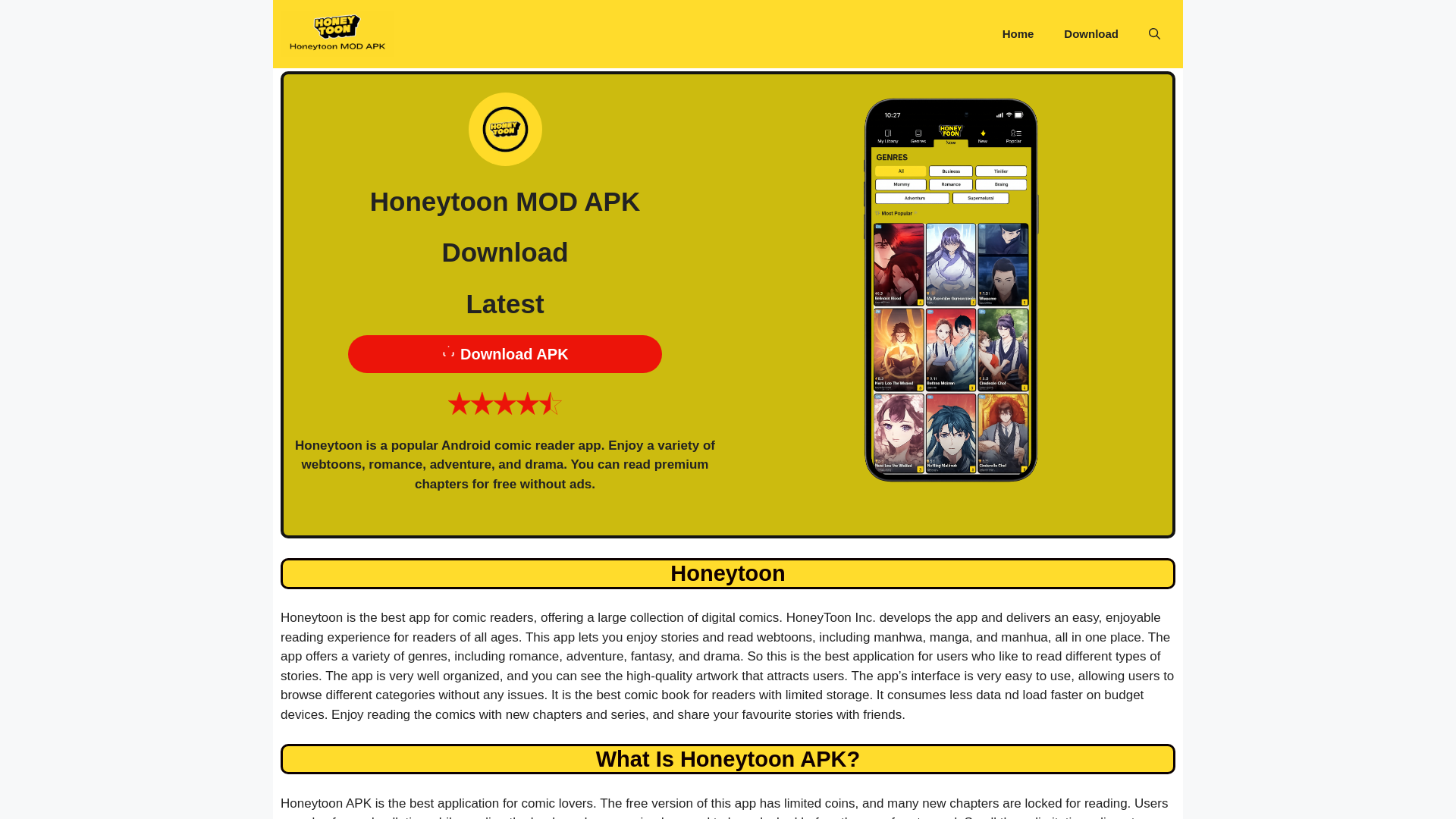 website screenshot of https://honeytoon.com.co/