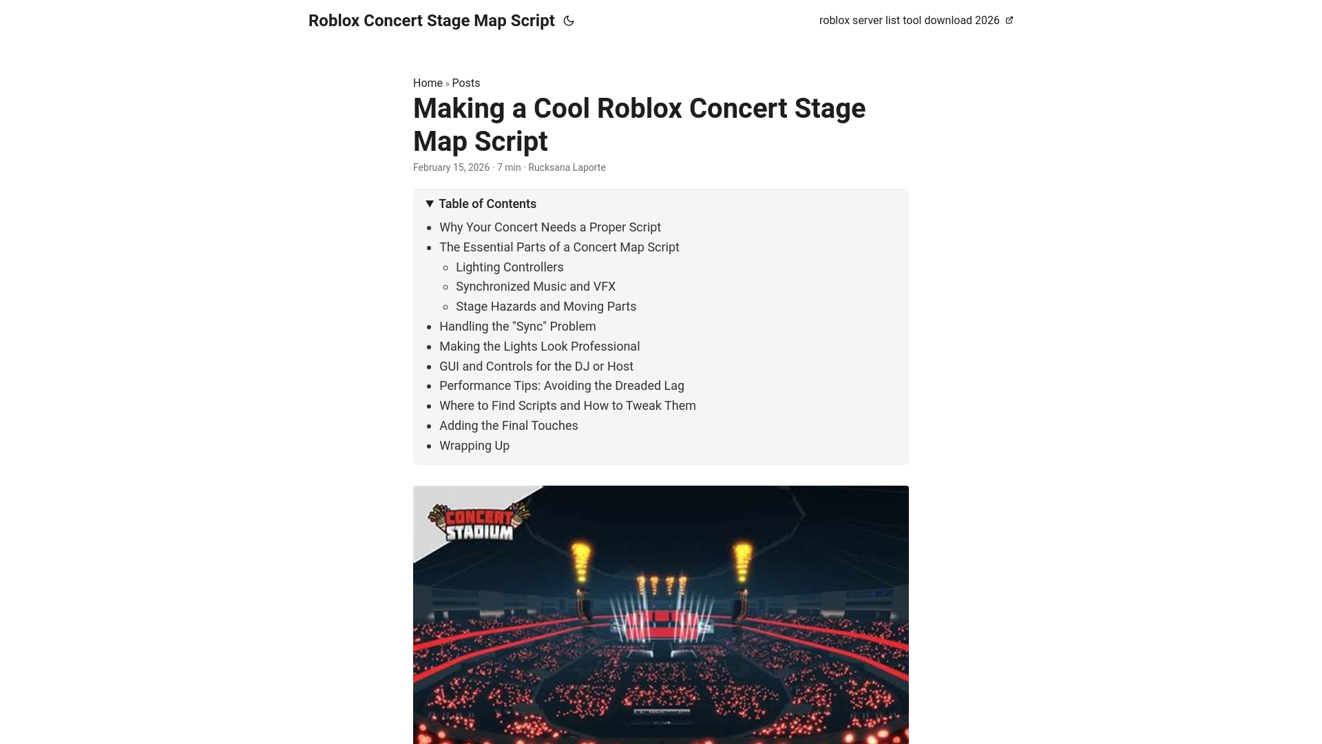 website screenshot of https://roblox-concert-stage-map-script.pages.dev/