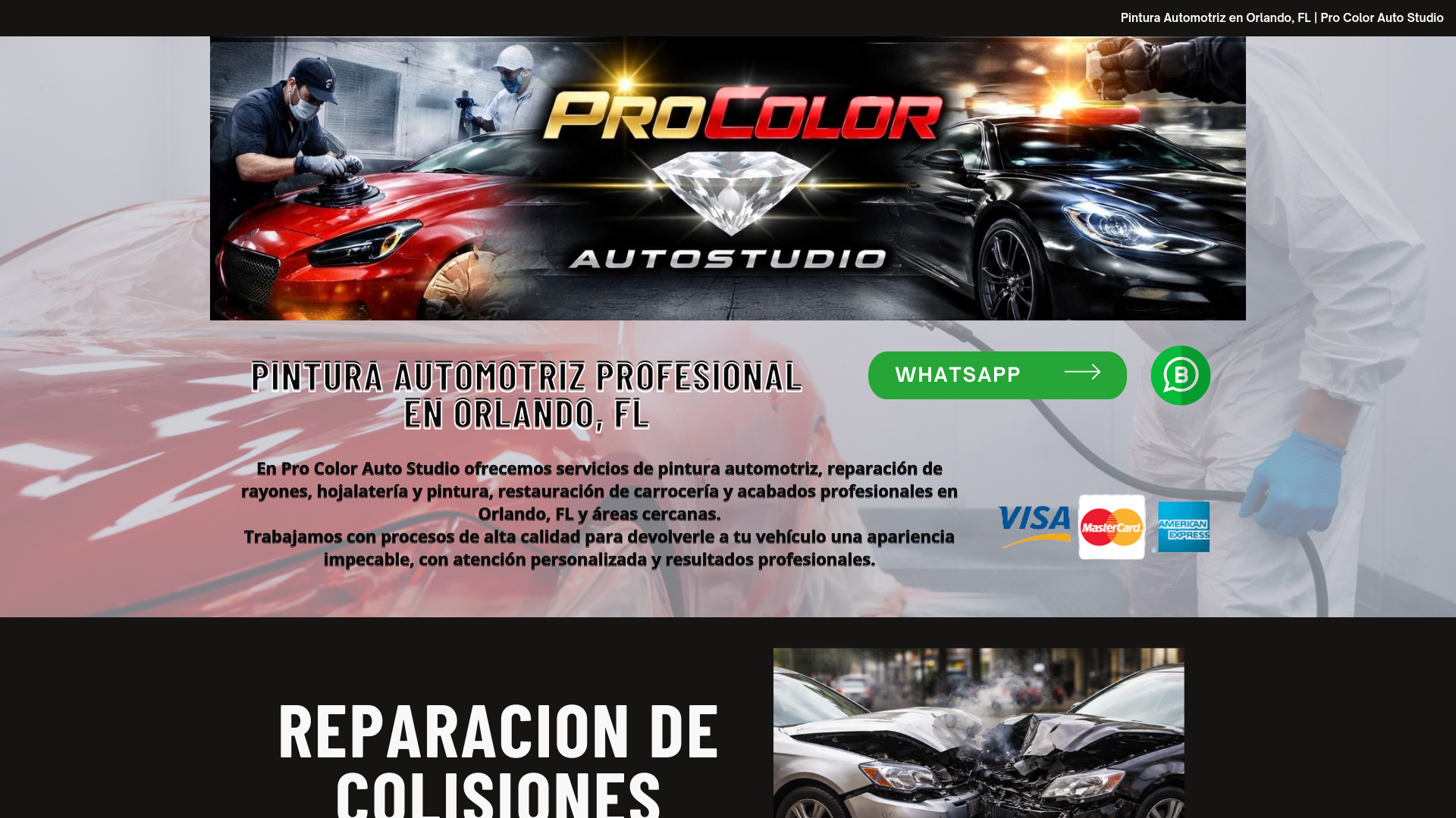 website screenshot of https://procolorautostudio.com