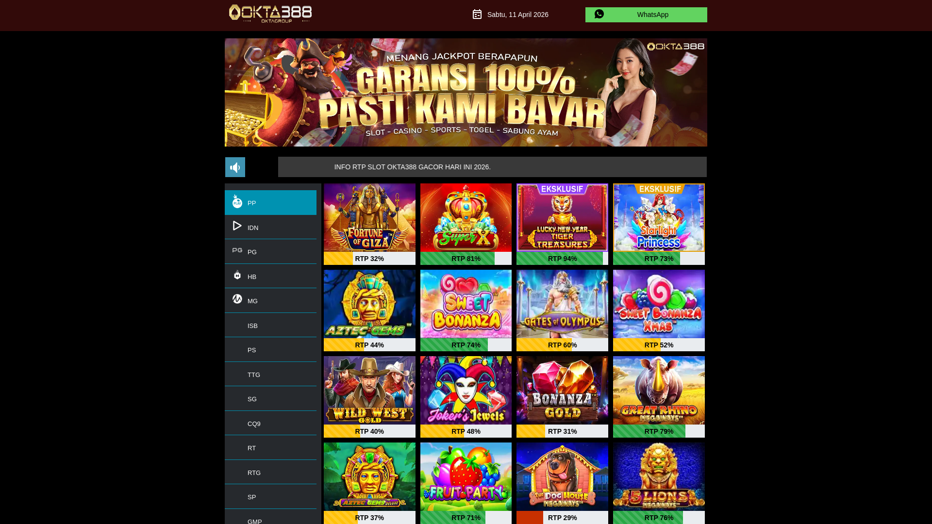 website screenshot of https://rtp-okta388baru.club/