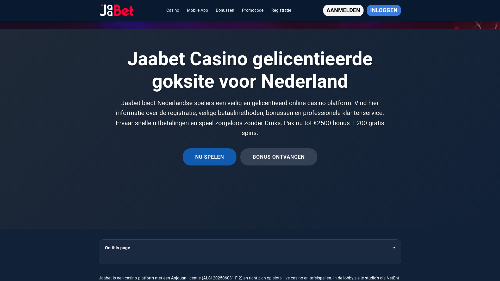 website screenshot of https://jaabet.one