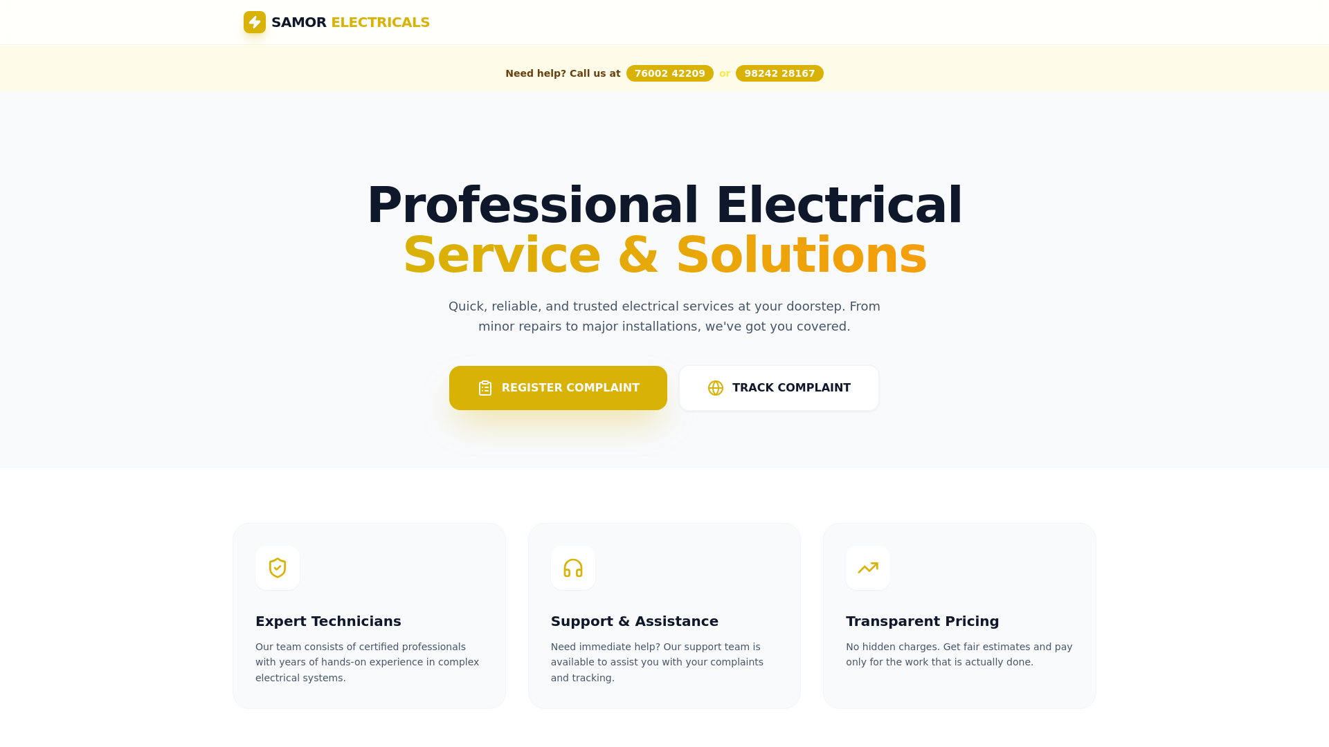 website screenshot of https://samorelectricals.xyz