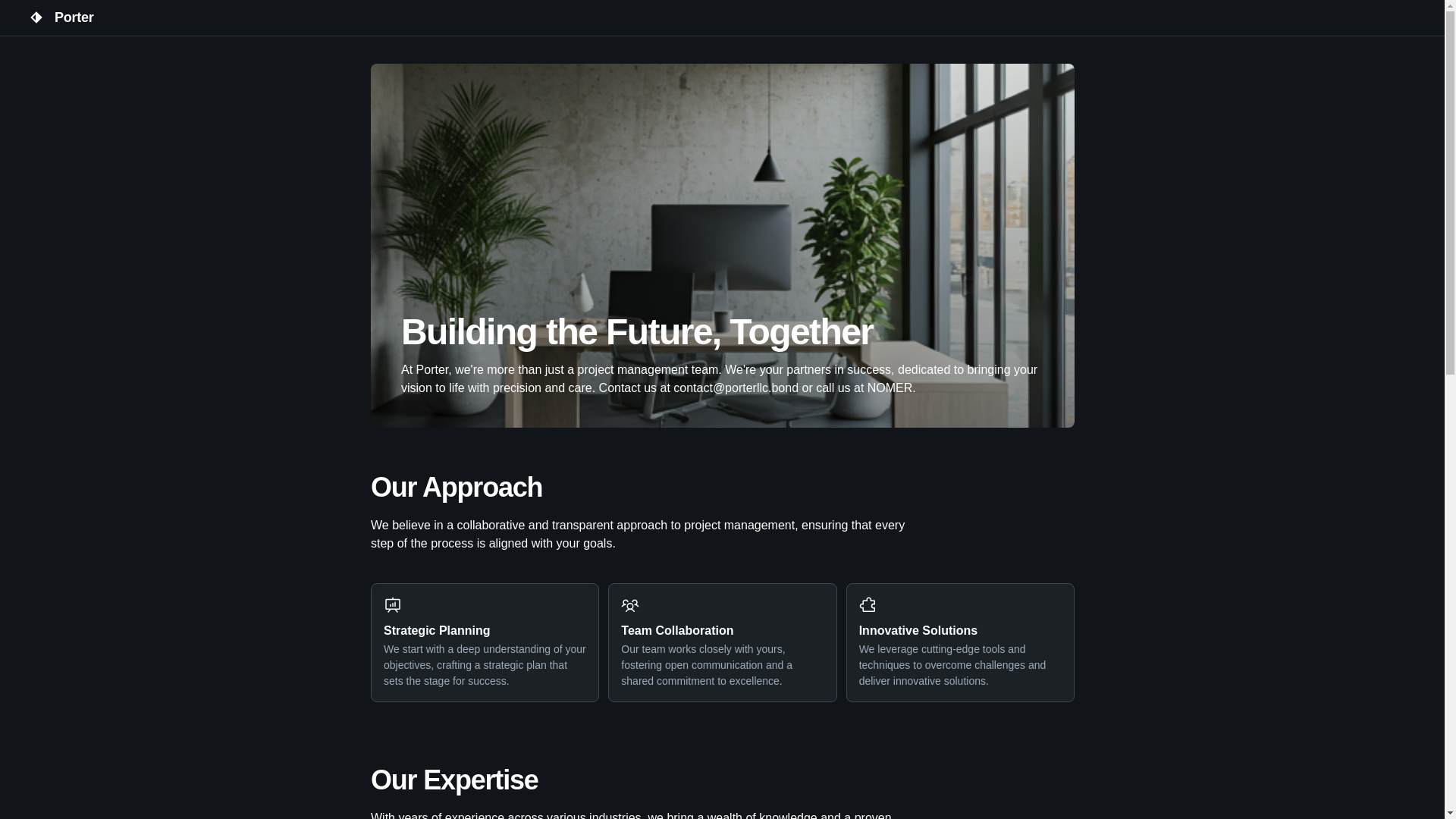 website screenshot of https://porterllc.bond/