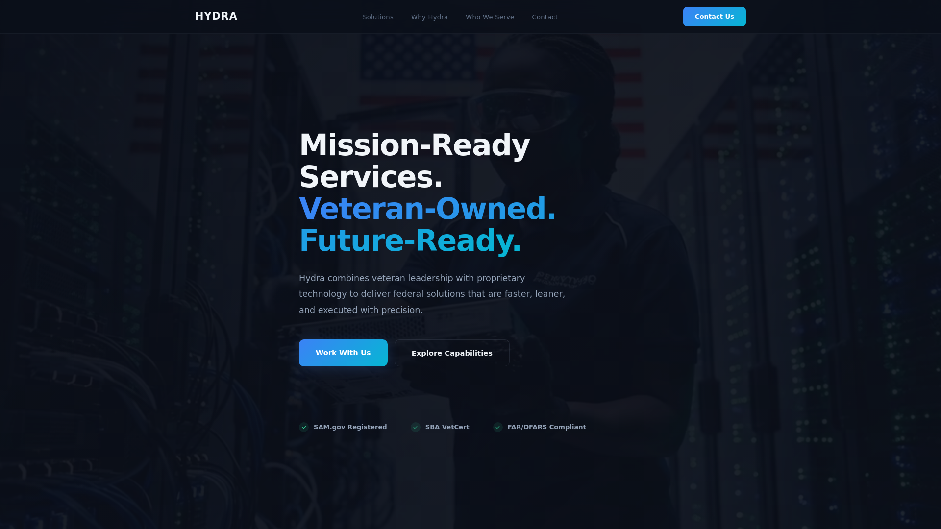 website screenshot of https://hydra-services.co