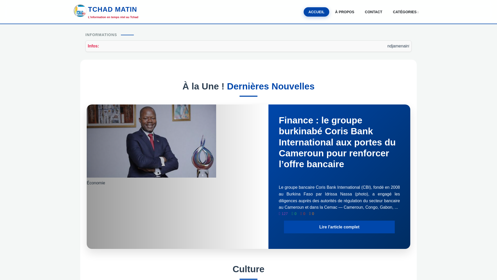 website screenshot of https://tchadmatin.com/