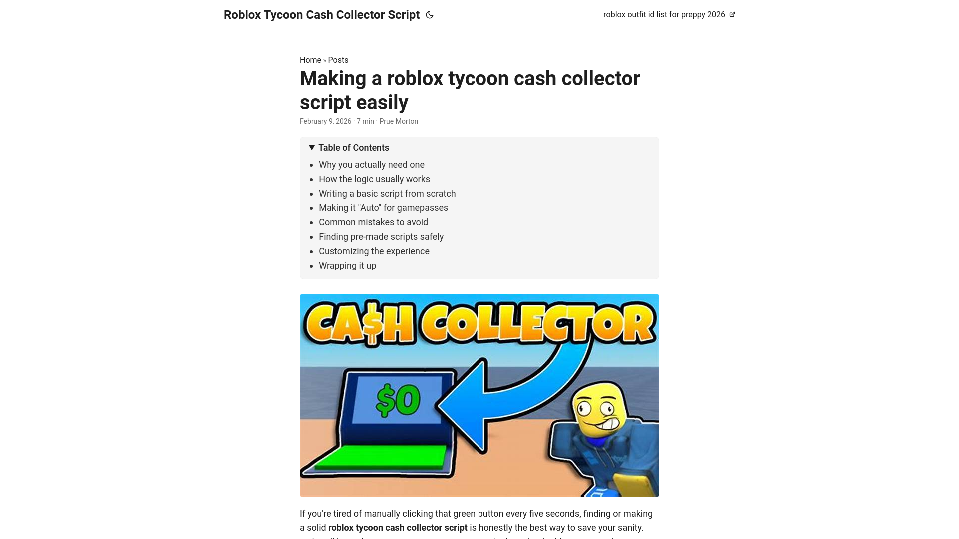 website screenshot of https://roblox-tycoon-cash-collector-script.pages.dev/