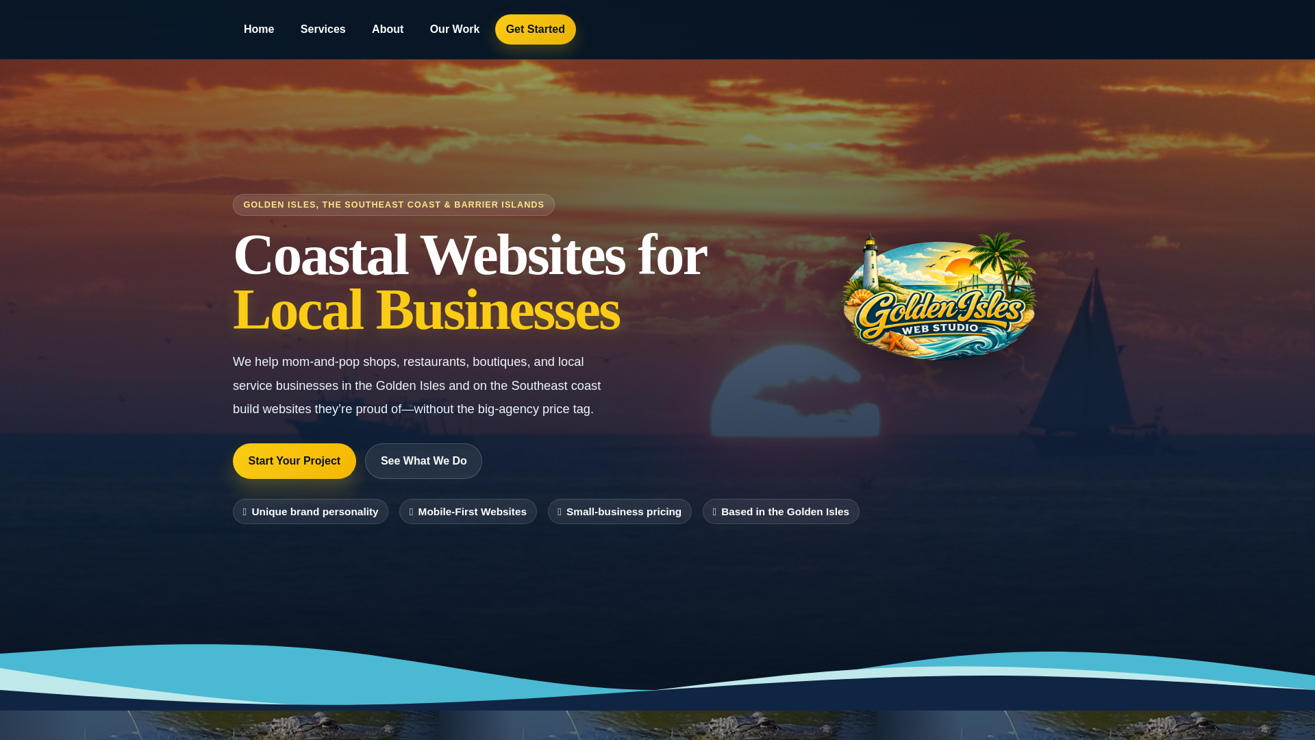 website screenshot of https://goldenisleswebstudio.com/