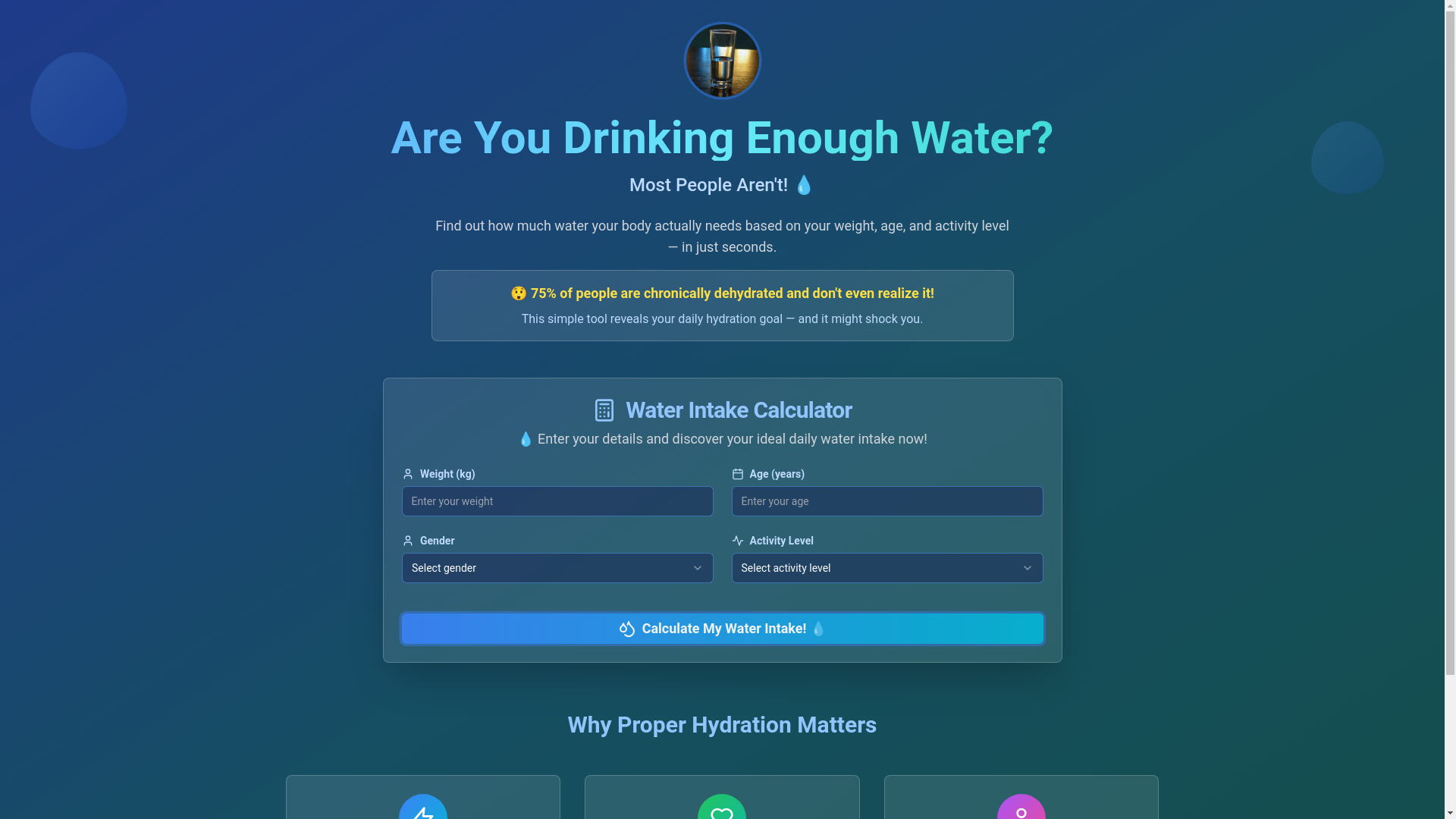 website screenshot of https://drinkwatercalc.com/