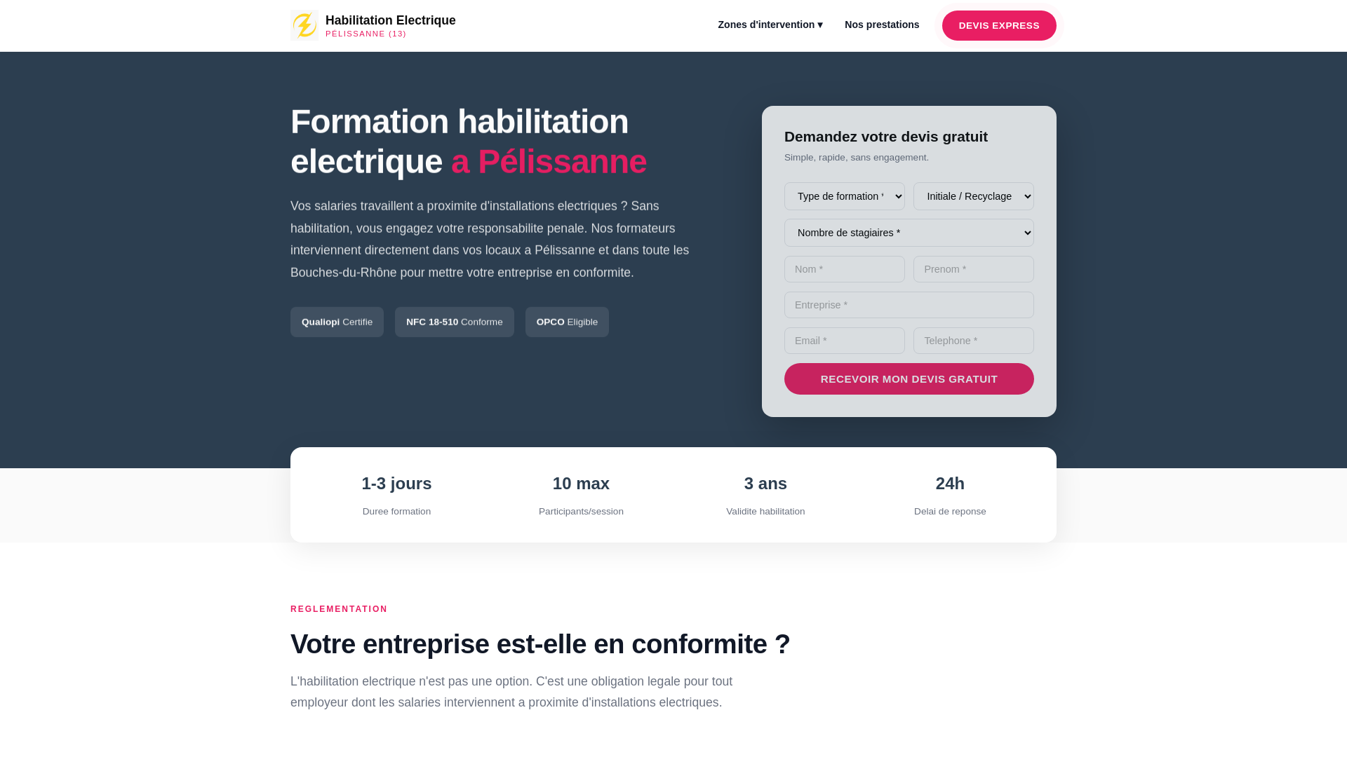 website screenshot of https://formation-habilitation-electrique-pelissanne.fr/