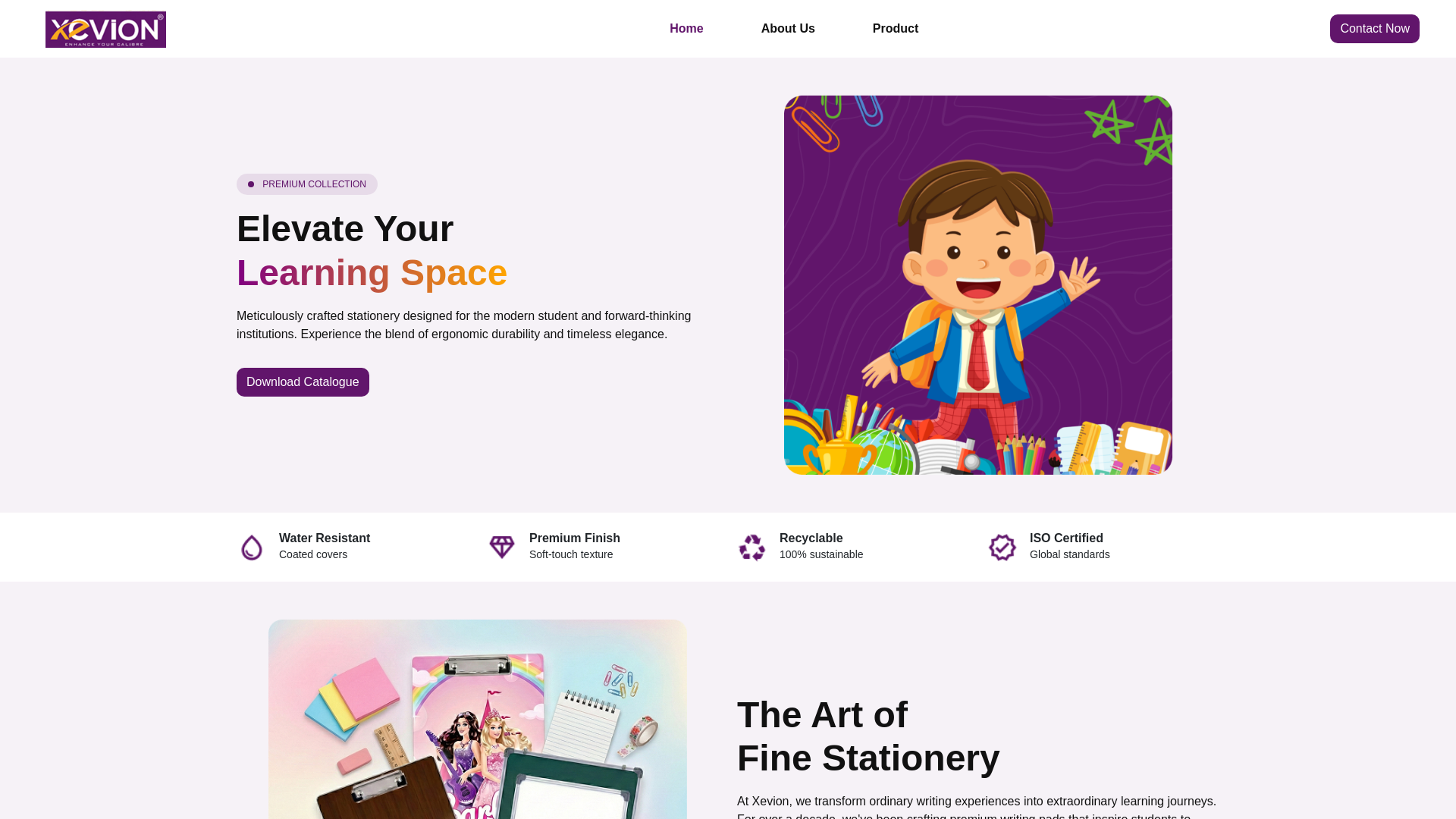 website screenshot of https://xevionstationery.in