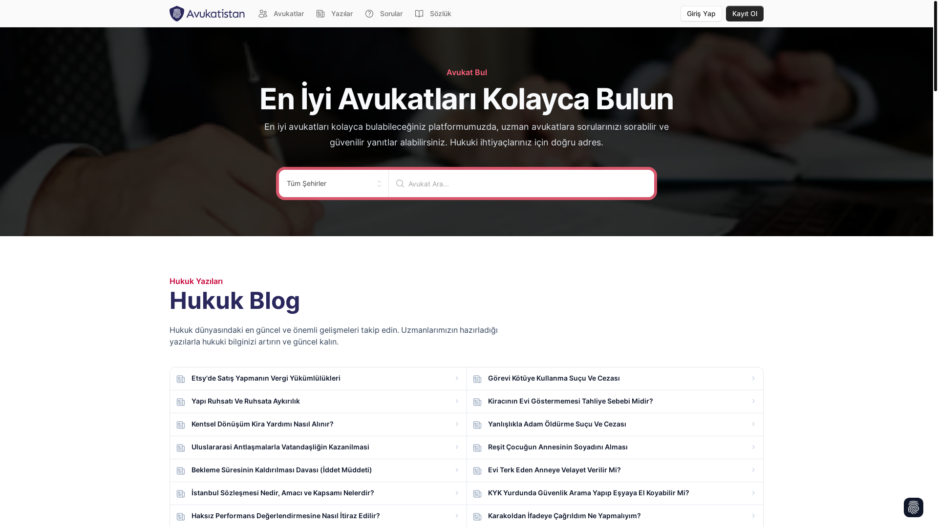 website screenshot of https://avukatistan.com/