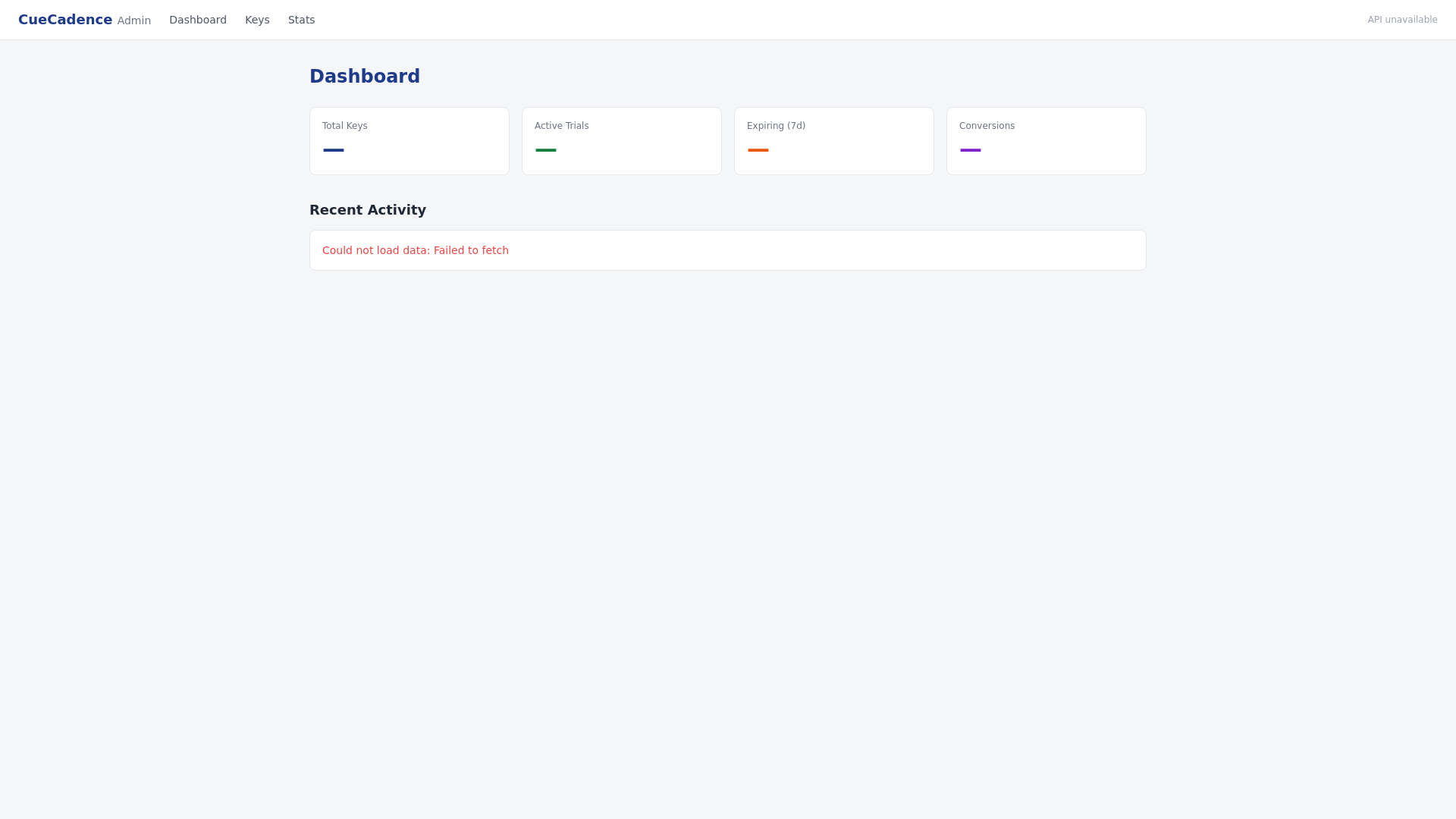 website screenshot of https://cuecadence-admin.pages.dev/
