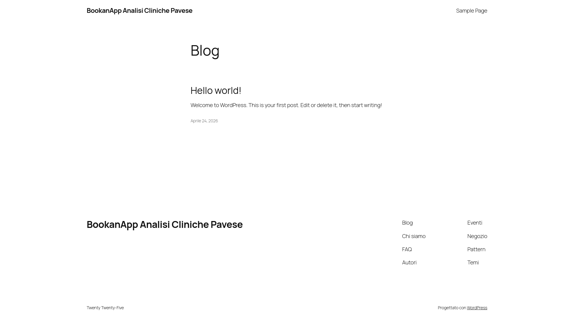 website screenshot of https://bookanapp-analisiclinichepavese.it/