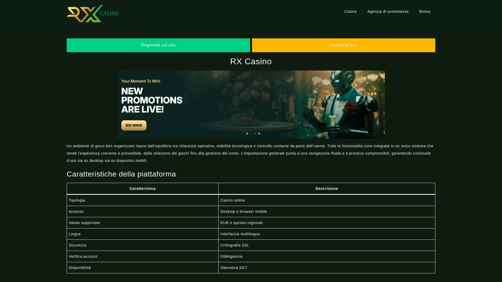 website screenshot of https://rxcasino-it.it/