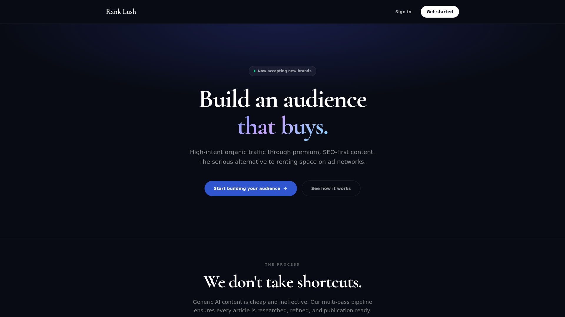 website screenshot of https://ranklush.com/