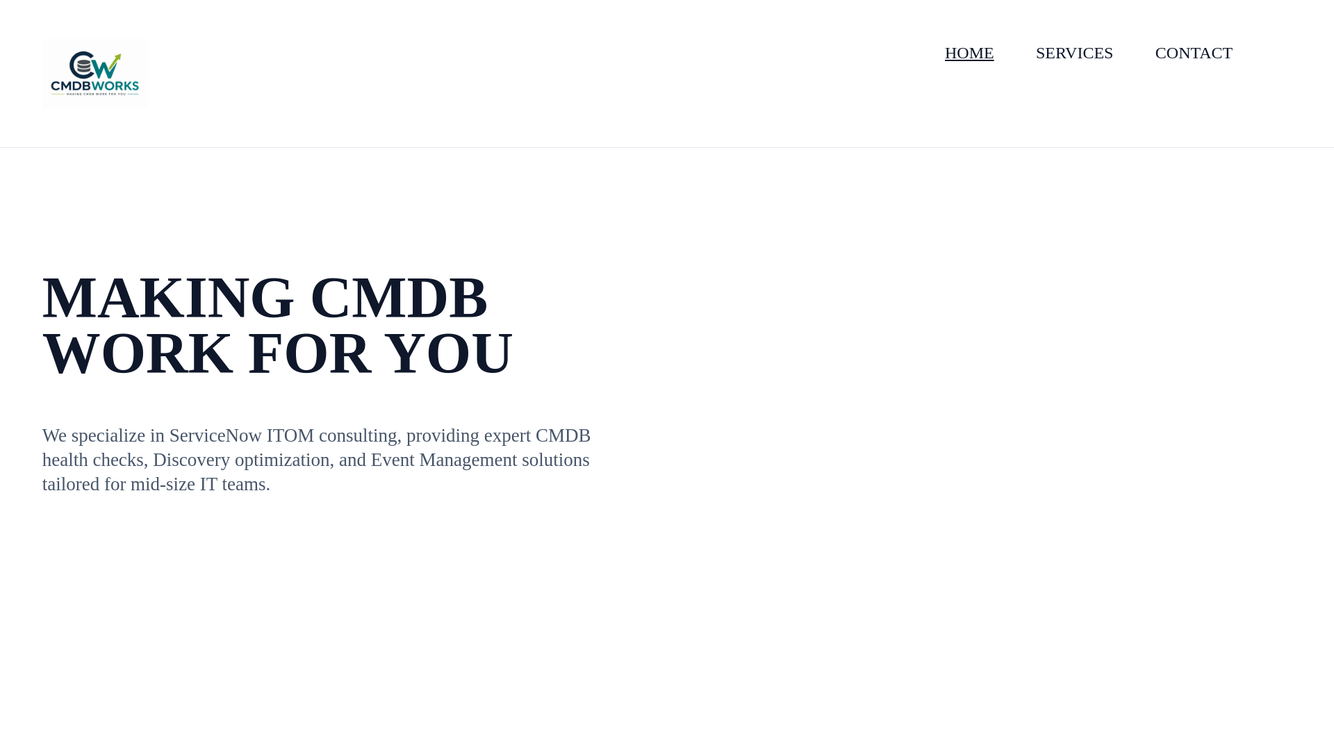 website screenshot of https://cmdbworks.com/