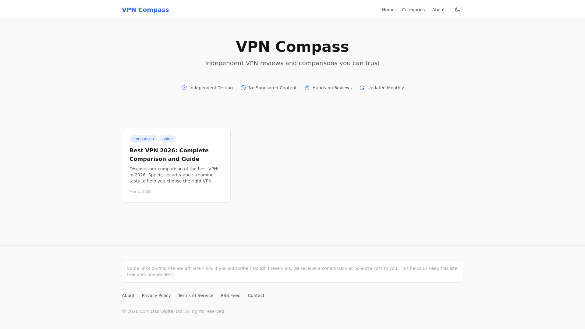 website screenshot of https://vpn-compass.pages.dev/