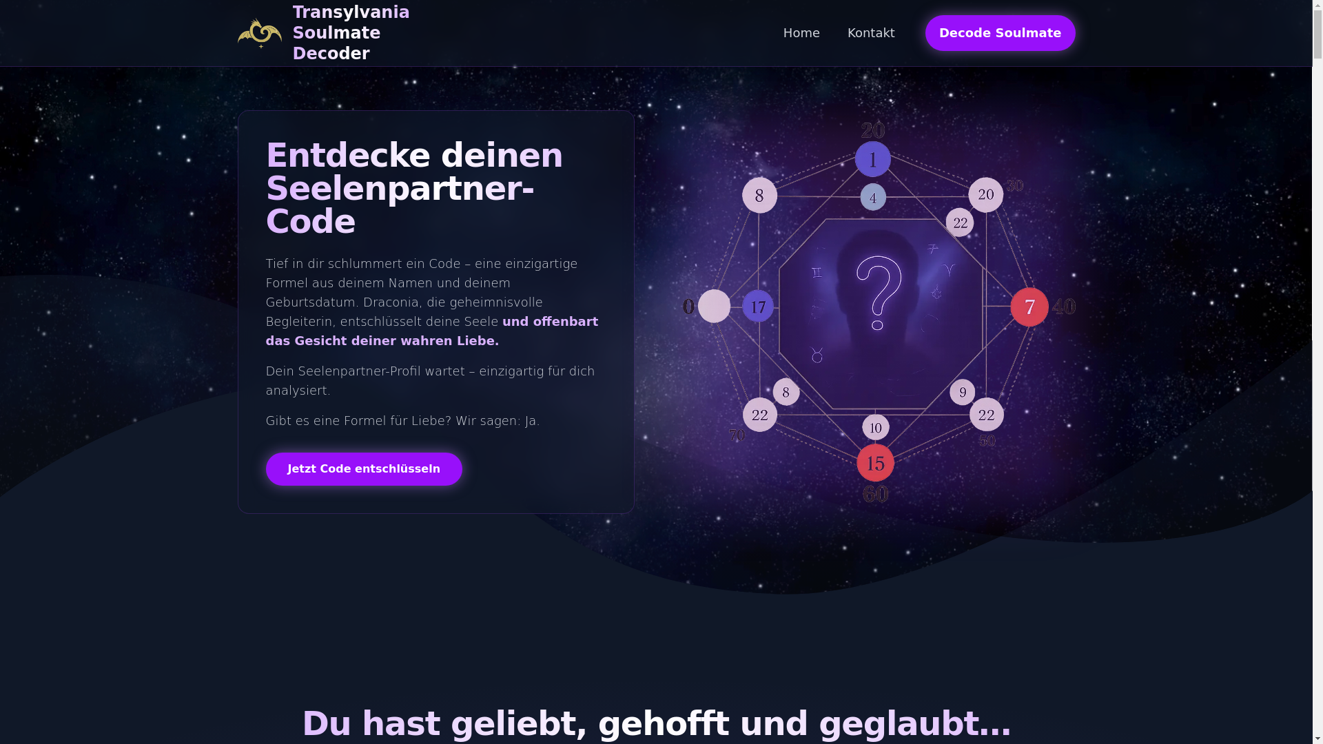 website screenshot of https://transylvania-soulmate-decoder.net/