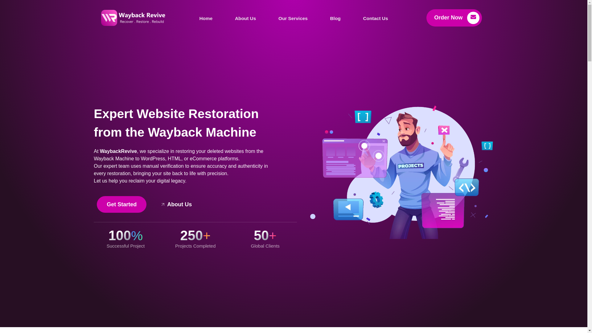 website screenshot of https://waybackrevive.com/