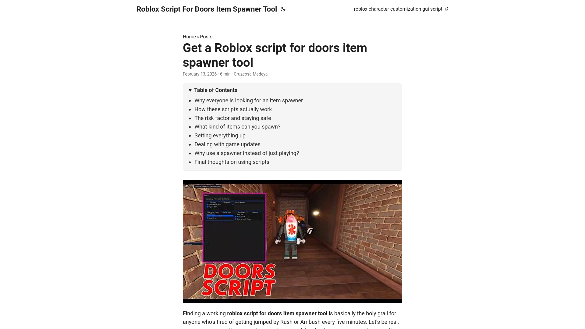 website screenshot of https://roblox-script-for-doors-item-spawner-tool.pages.dev/
