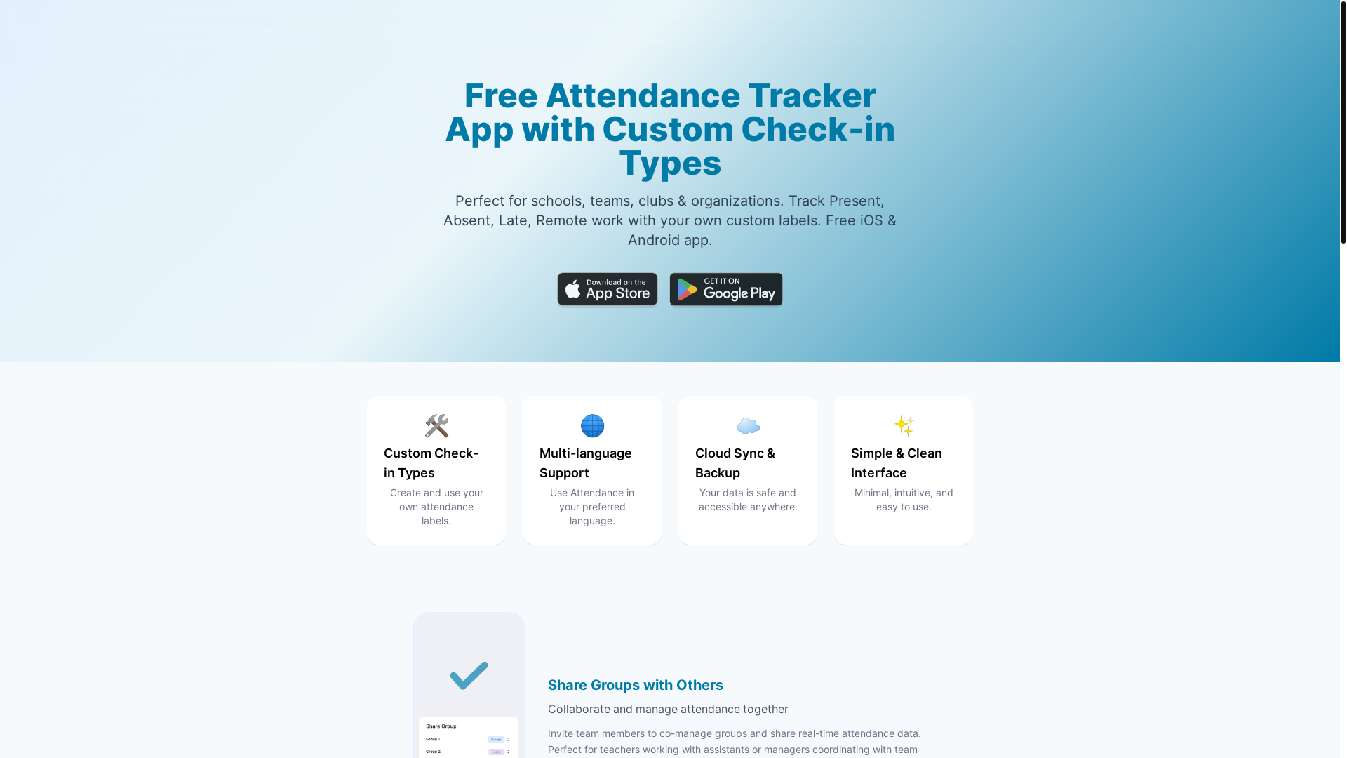 website screenshot of https://attendable.app/