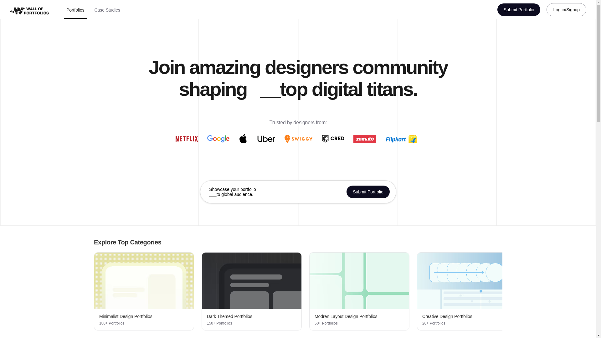 website screenshot of https://www.wallofportfolios.in/?company=All