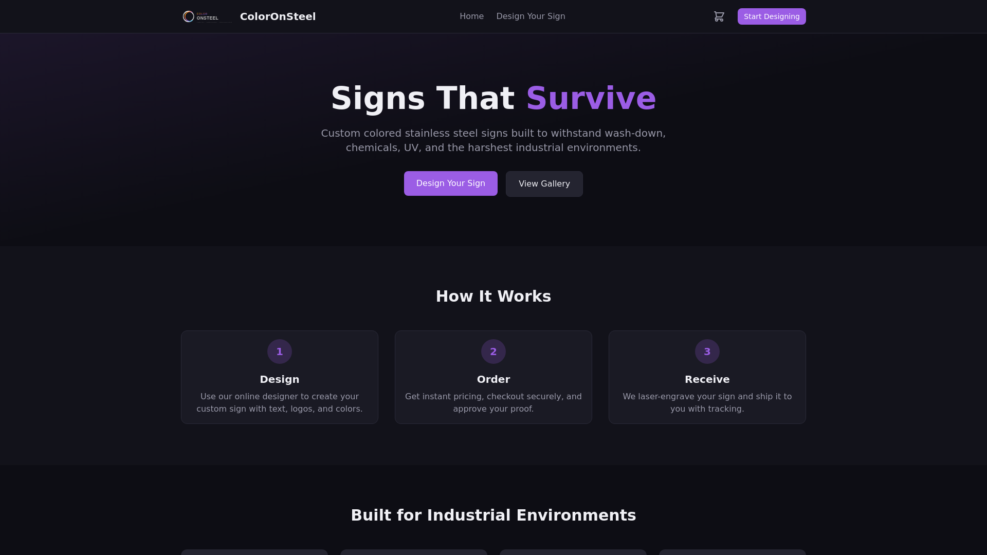 website screenshot of https://coloronsteel-dev.pages.dev/