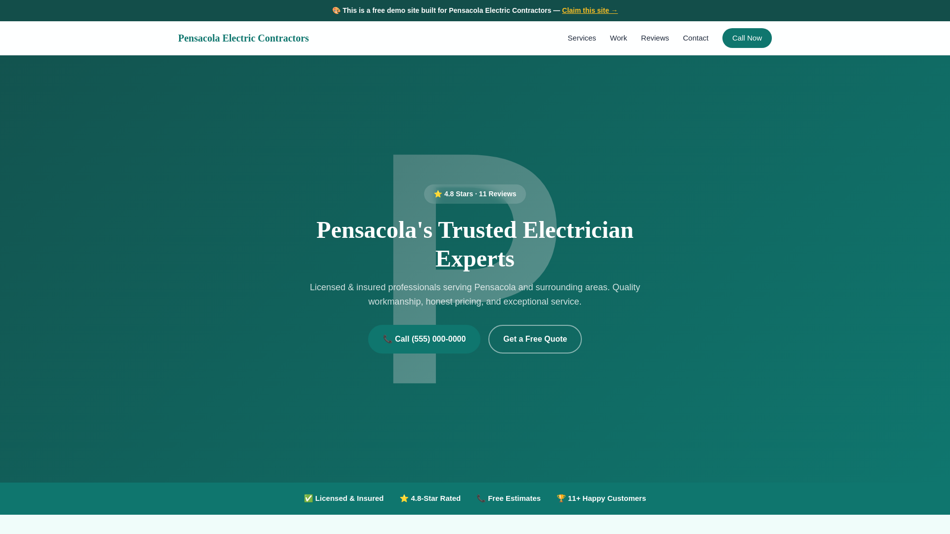 website screenshot of https://pensacola-electric-contractors-demo.pages.dev/