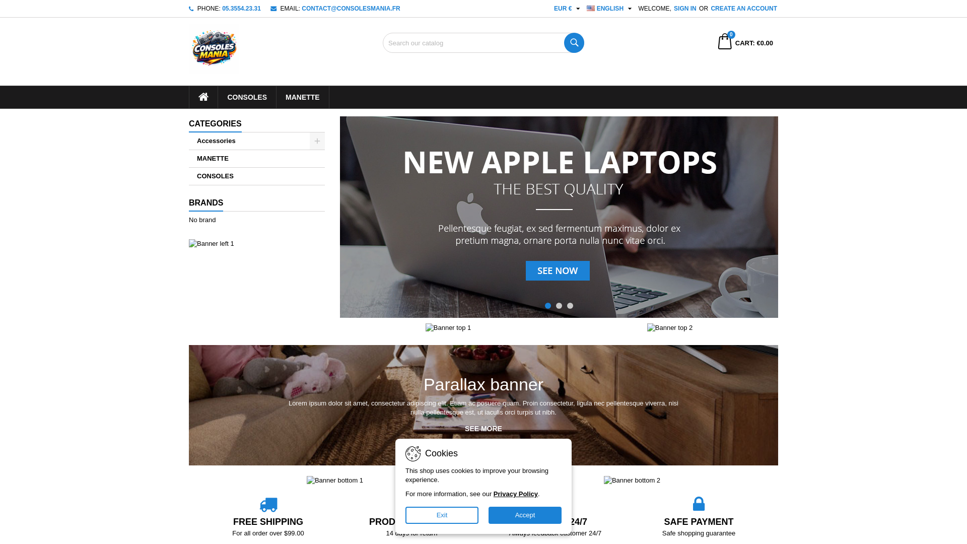 website screenshot of https://consolesmania.fr