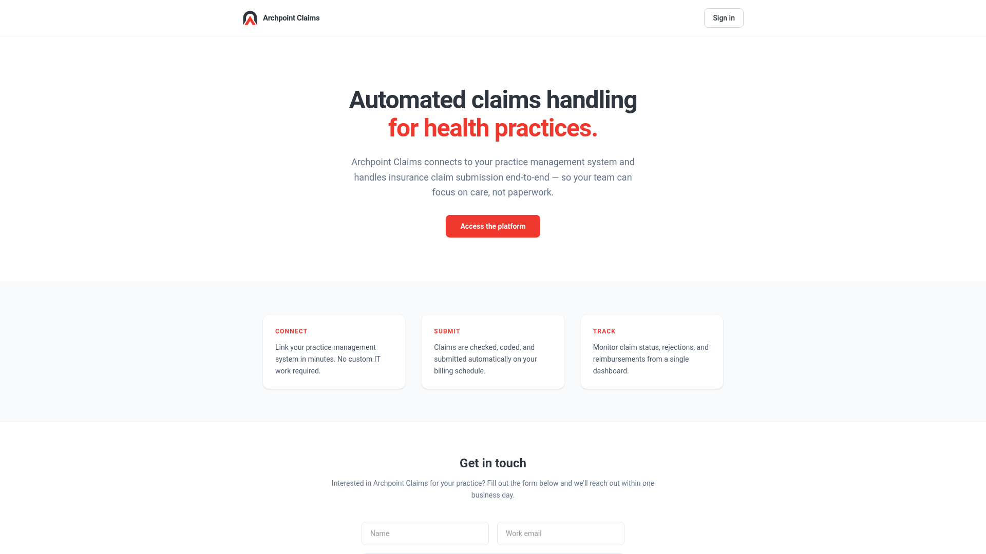 website screenshot of https://archpointclaims.com/
