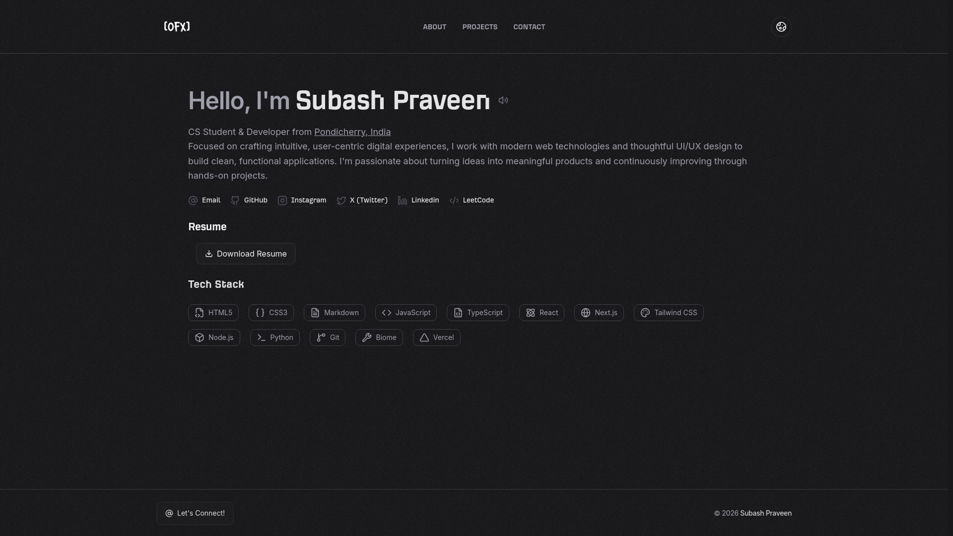 website screenshot of https://subashpraveen.com/