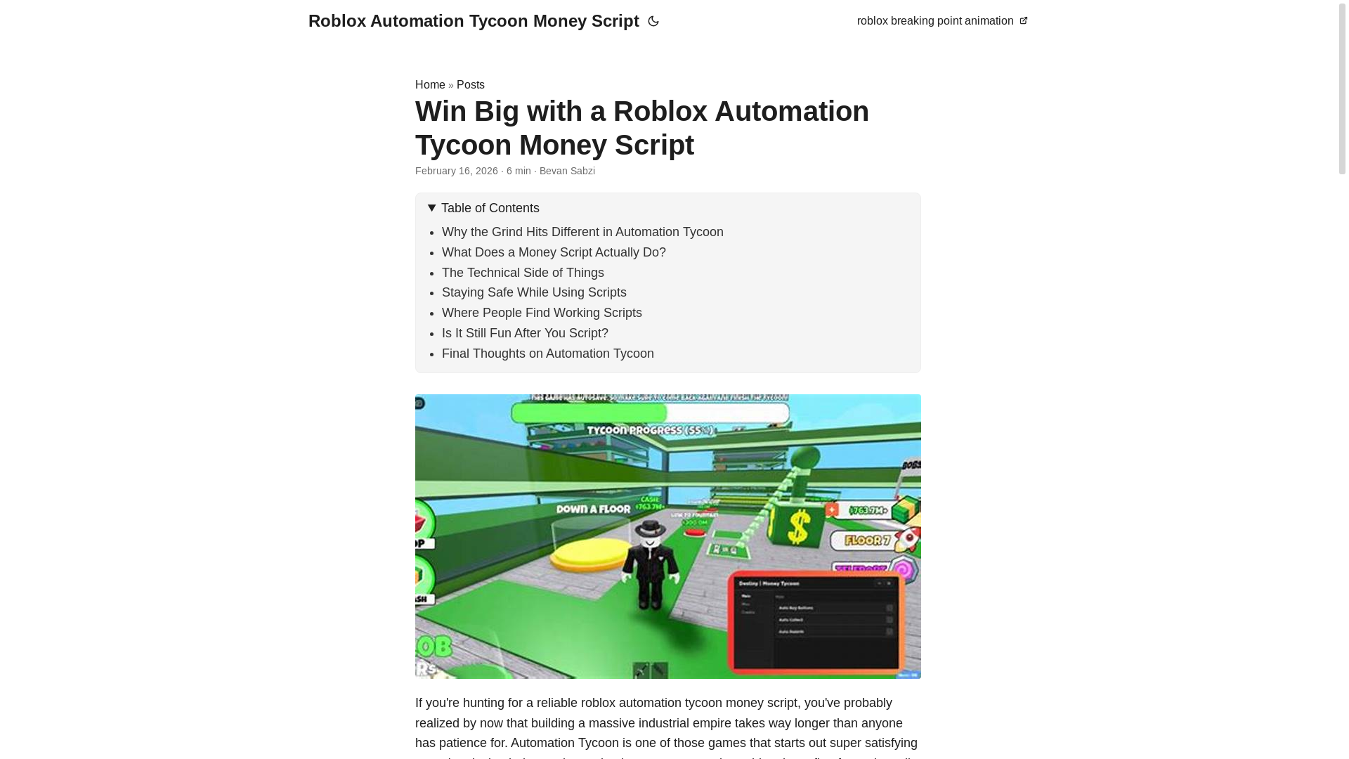 website screenshot of https://roblox-automation-tycoon-money-script.pages.dev/