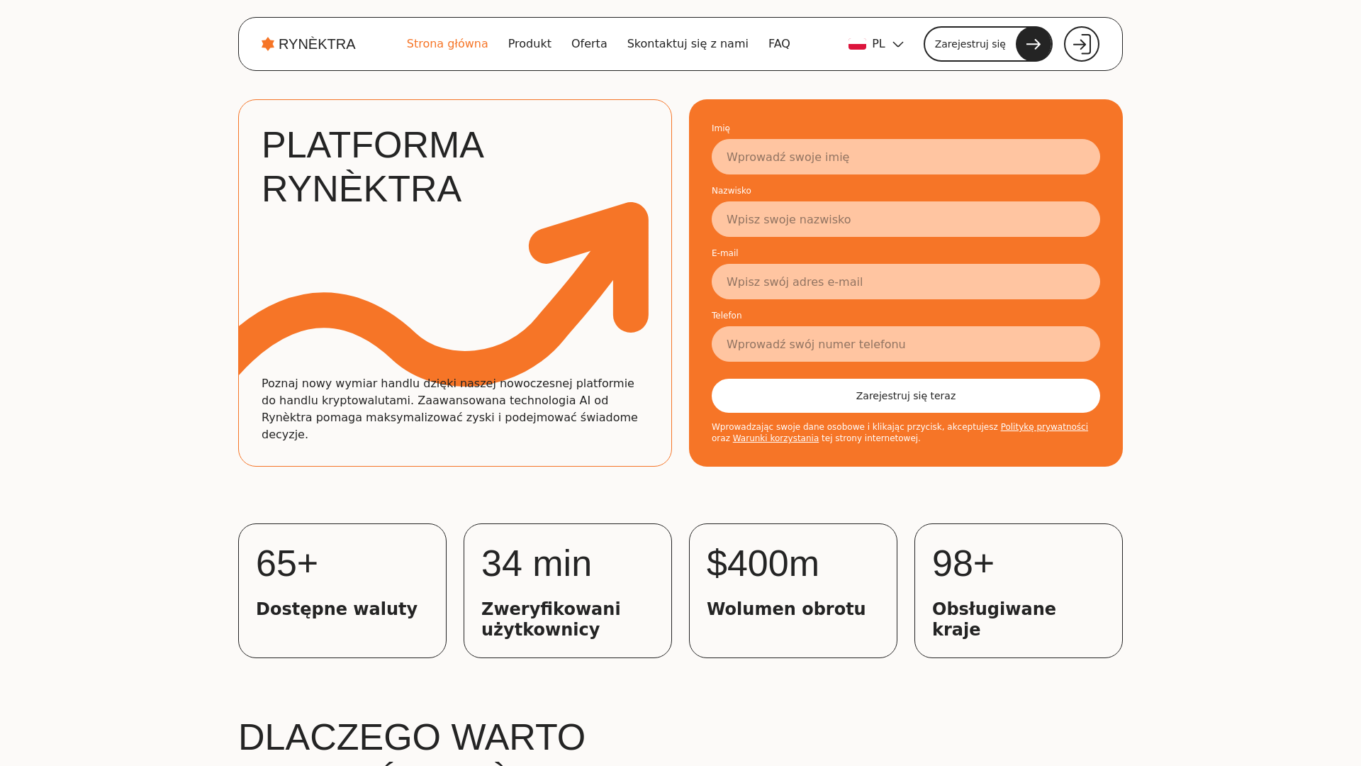 website screenshot of https://rynektra.com