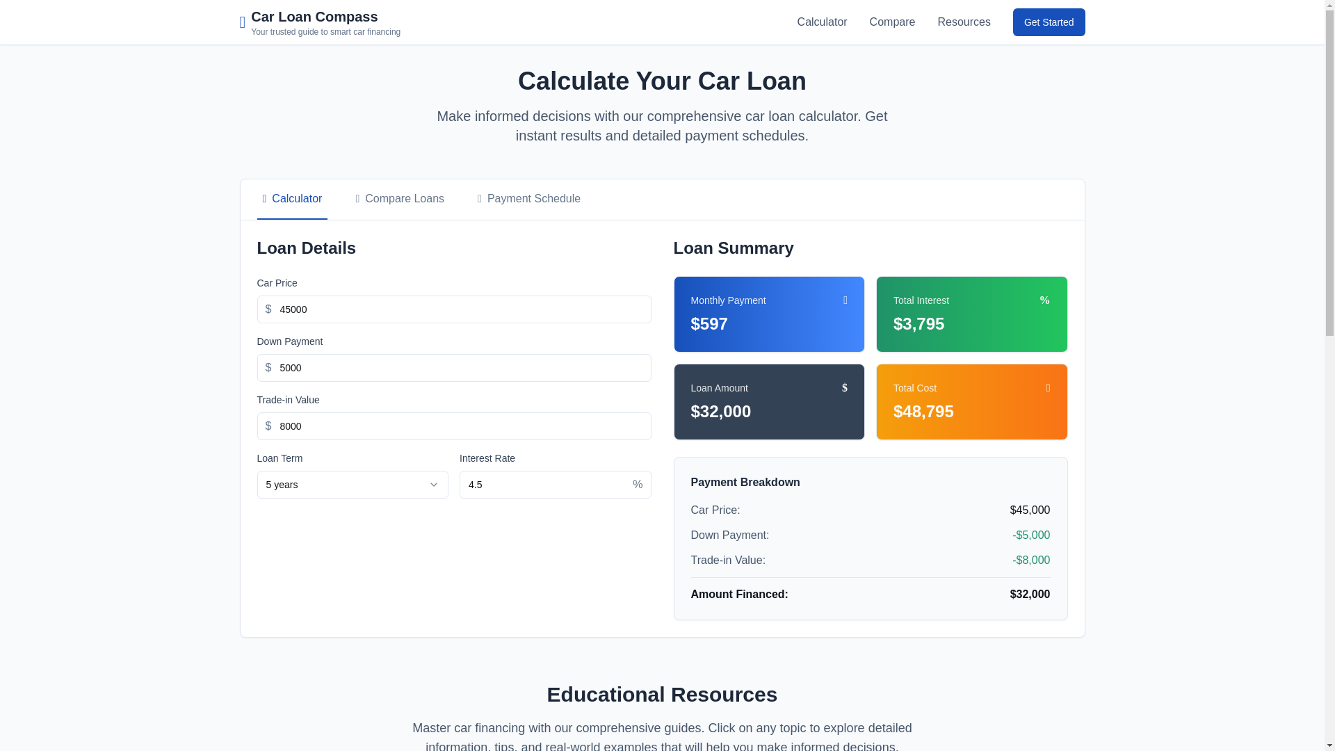 website screenshot of https://bestloancalc.com/