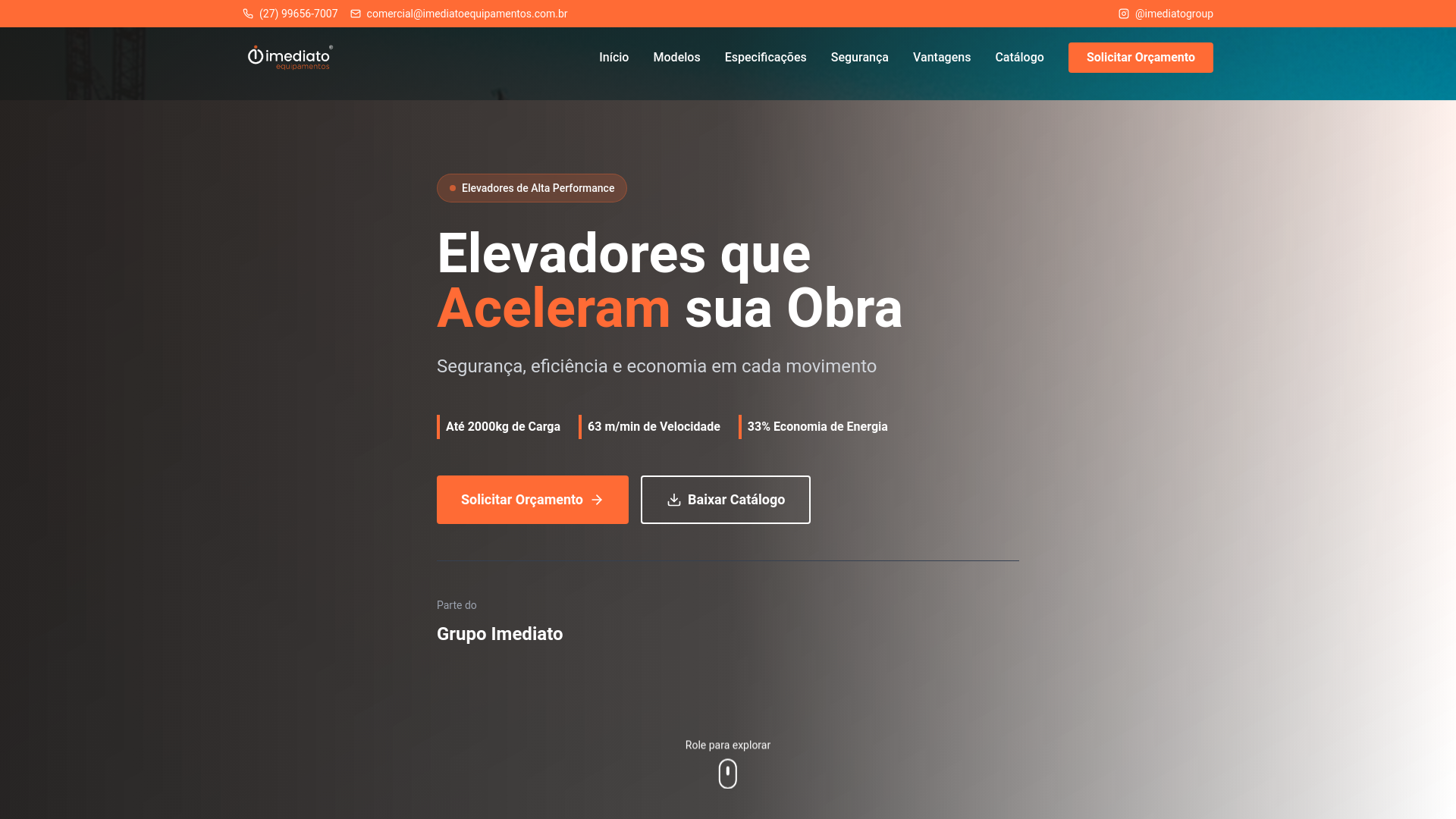 website screenshot of https://imediatoequipamentos.com.br
