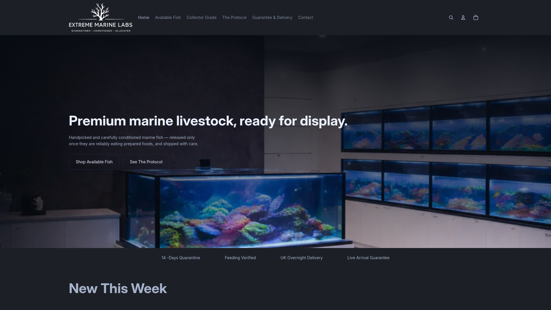 website screenshot of https://extrememarinelabs.co.uk/