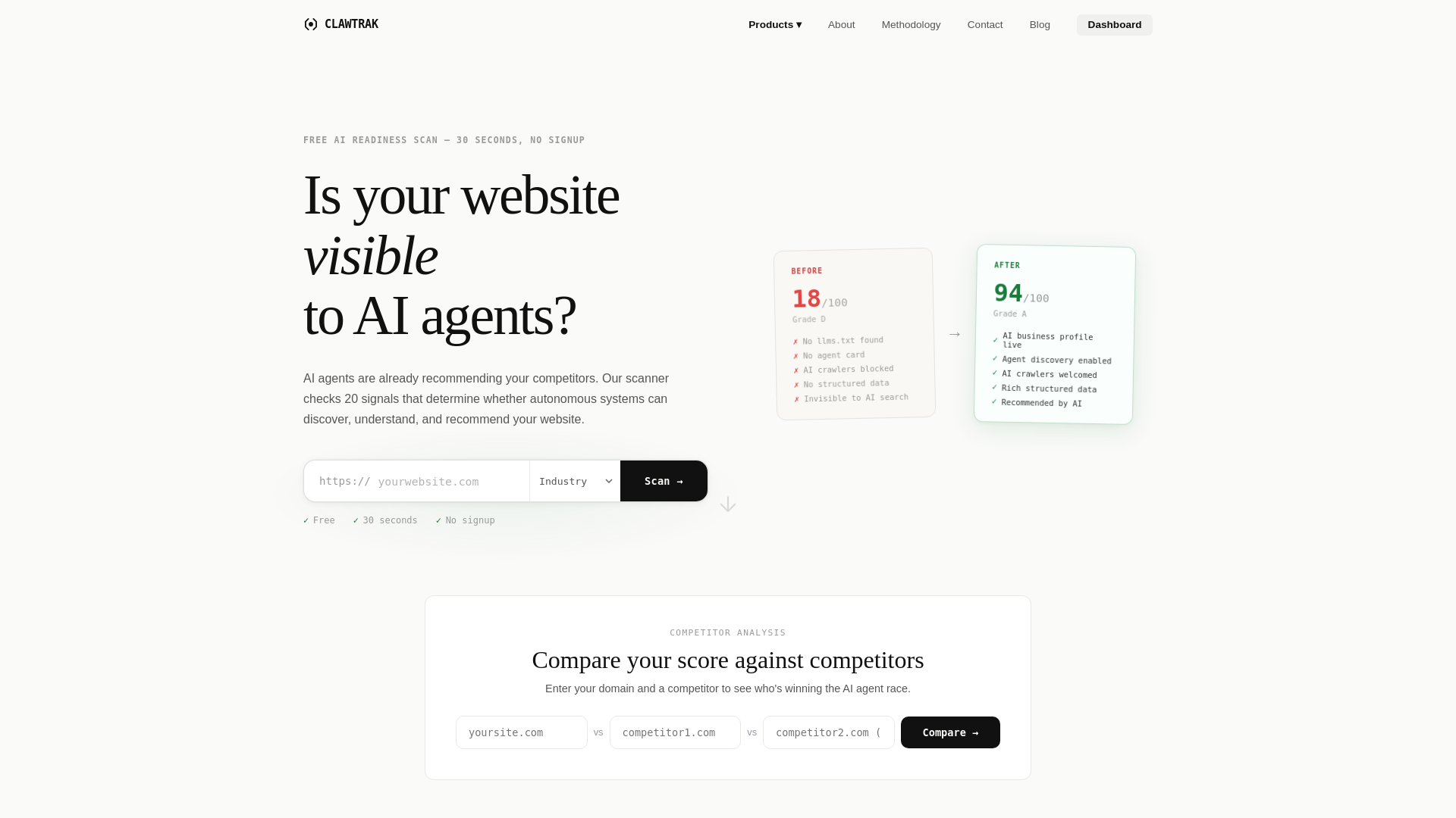 website screenshot of https://clawtrak.pages.dev/