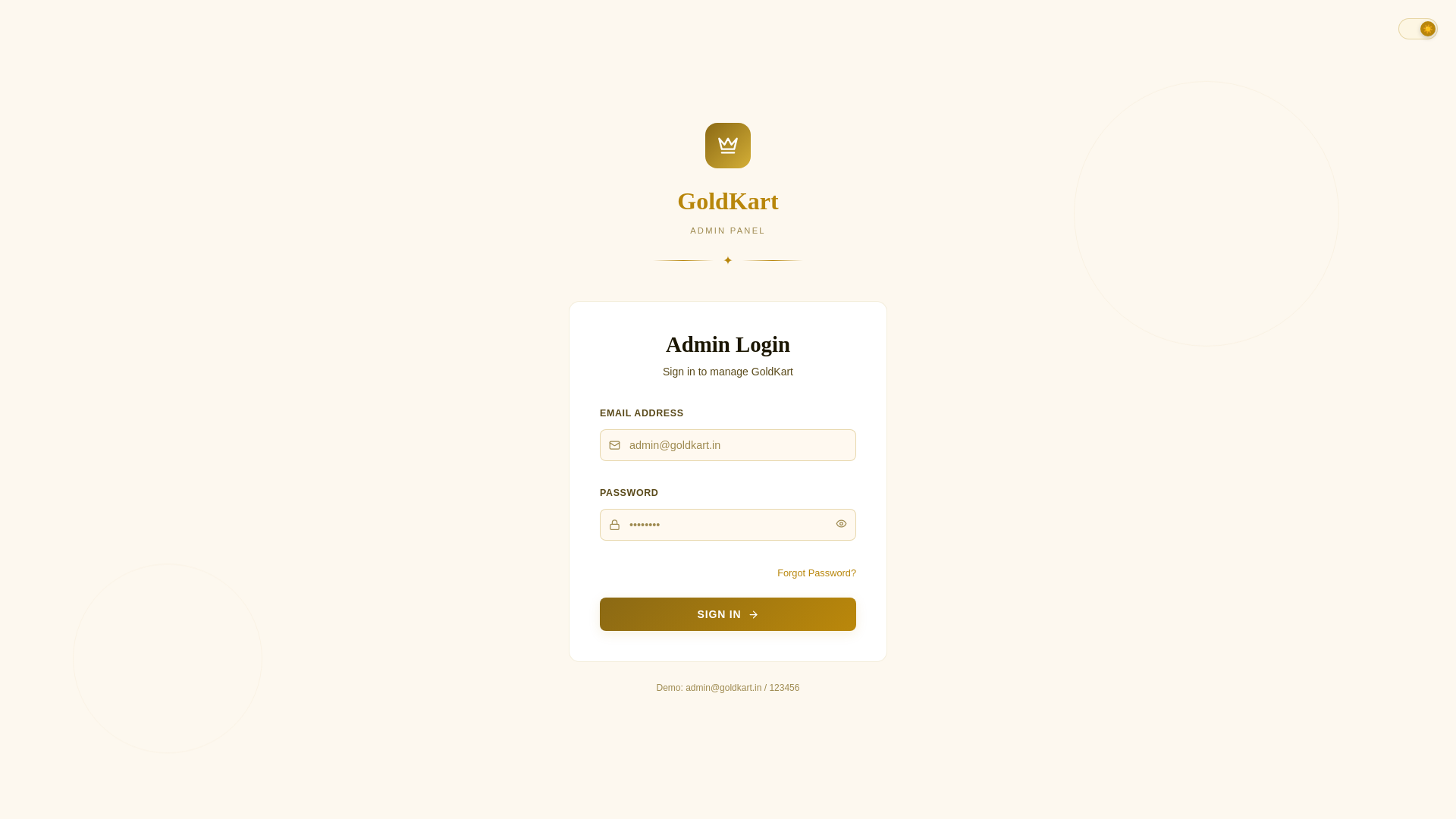 website screenshot of https://goldkart-admin.pages.dev/