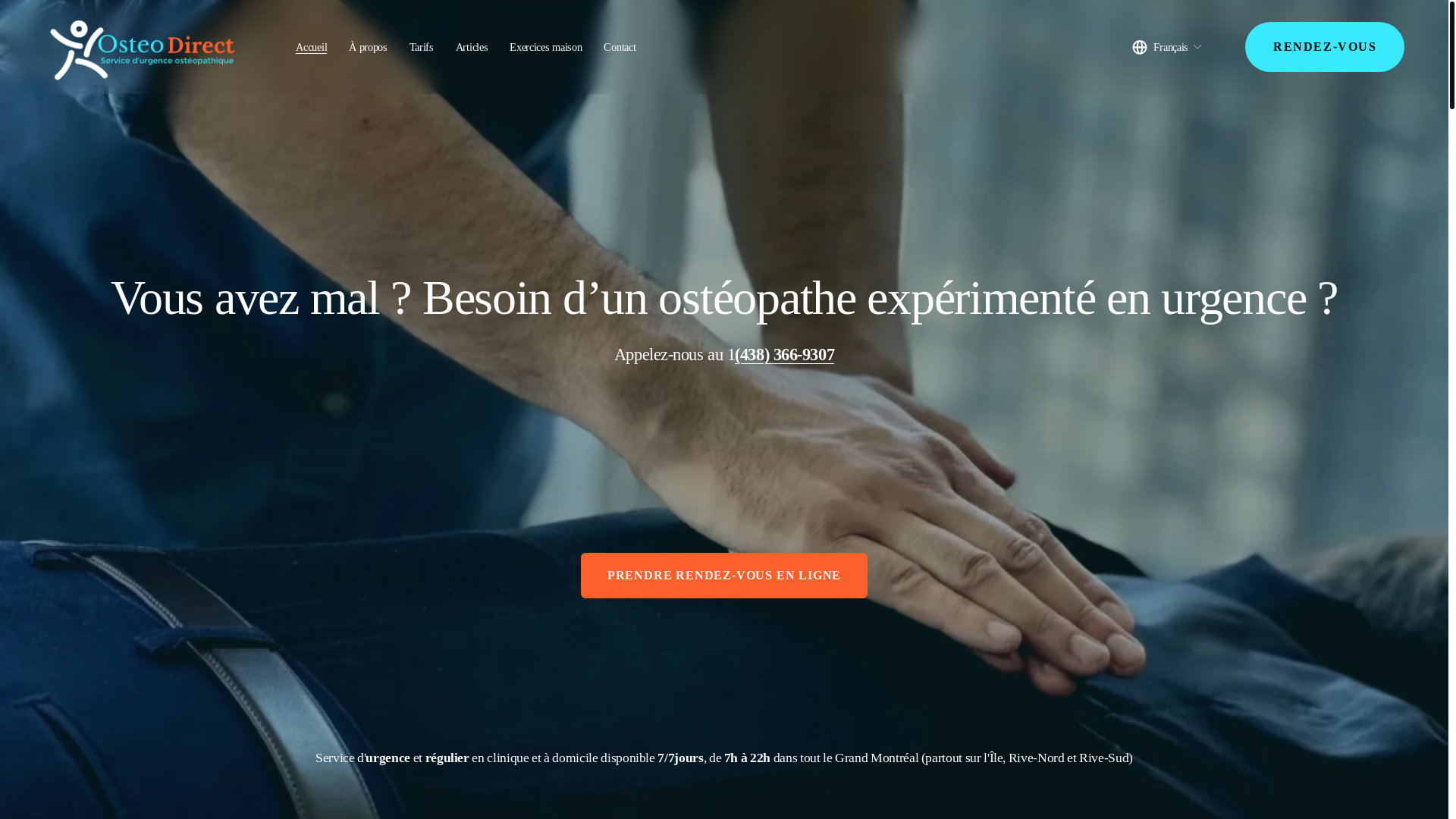 website screenshot of https://osteodirect-urgenceosteopathe.ca/