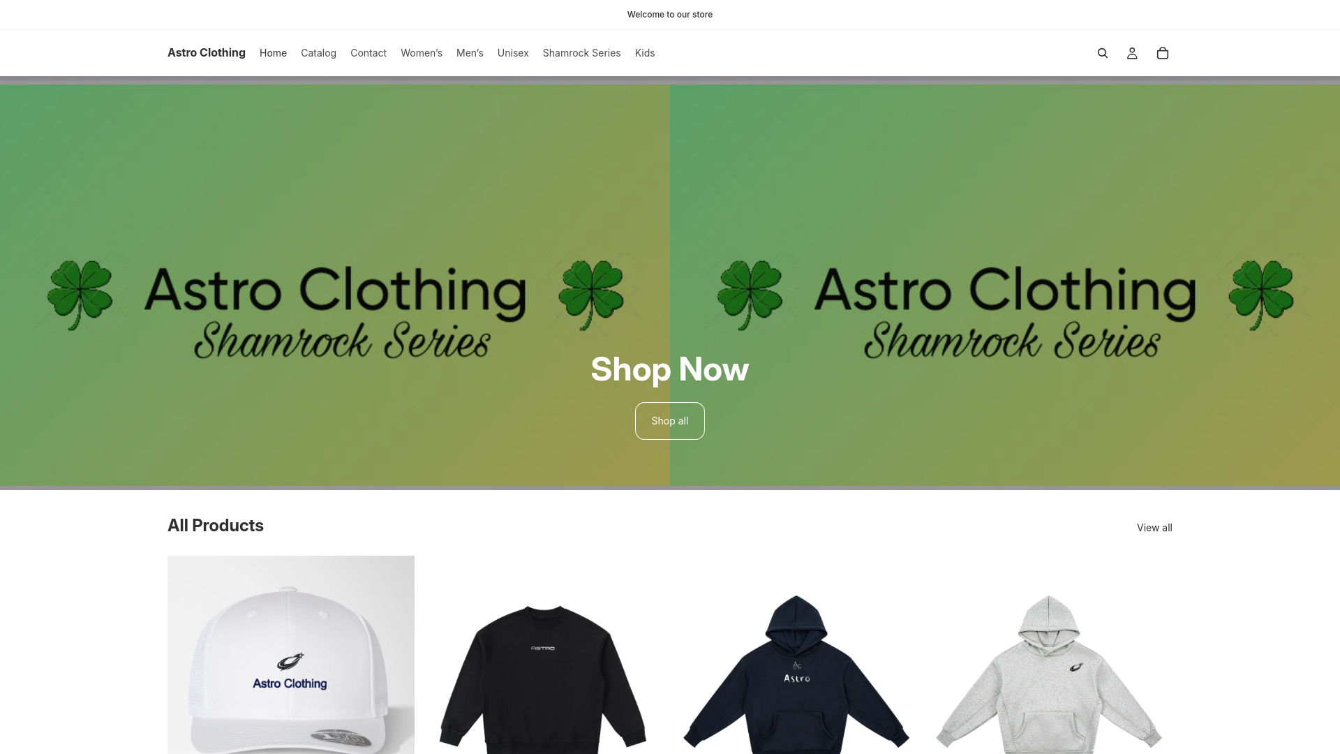website screenshot of https://astroclothing.org/